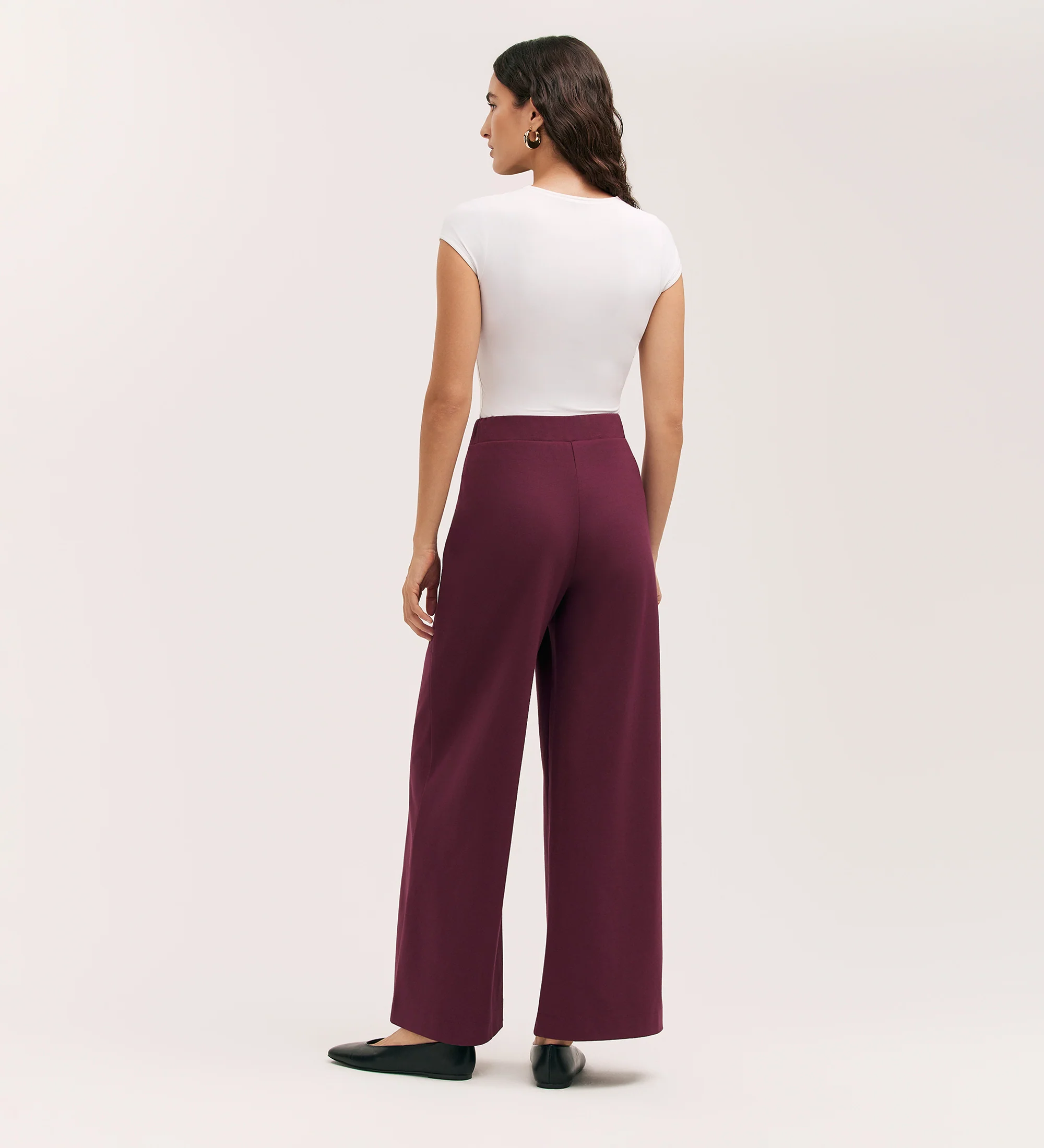 Caryl Burgundy Ponte Jersey Wide Leg Trouser - Image 4