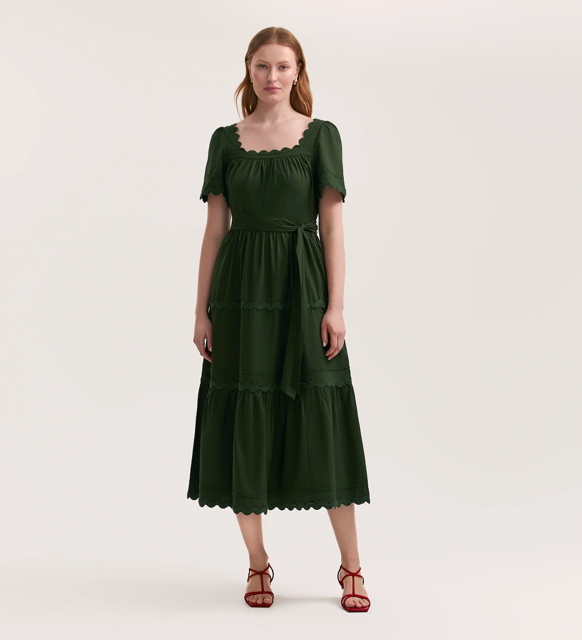 Corina Dark Khaki Cotton Midi Dress