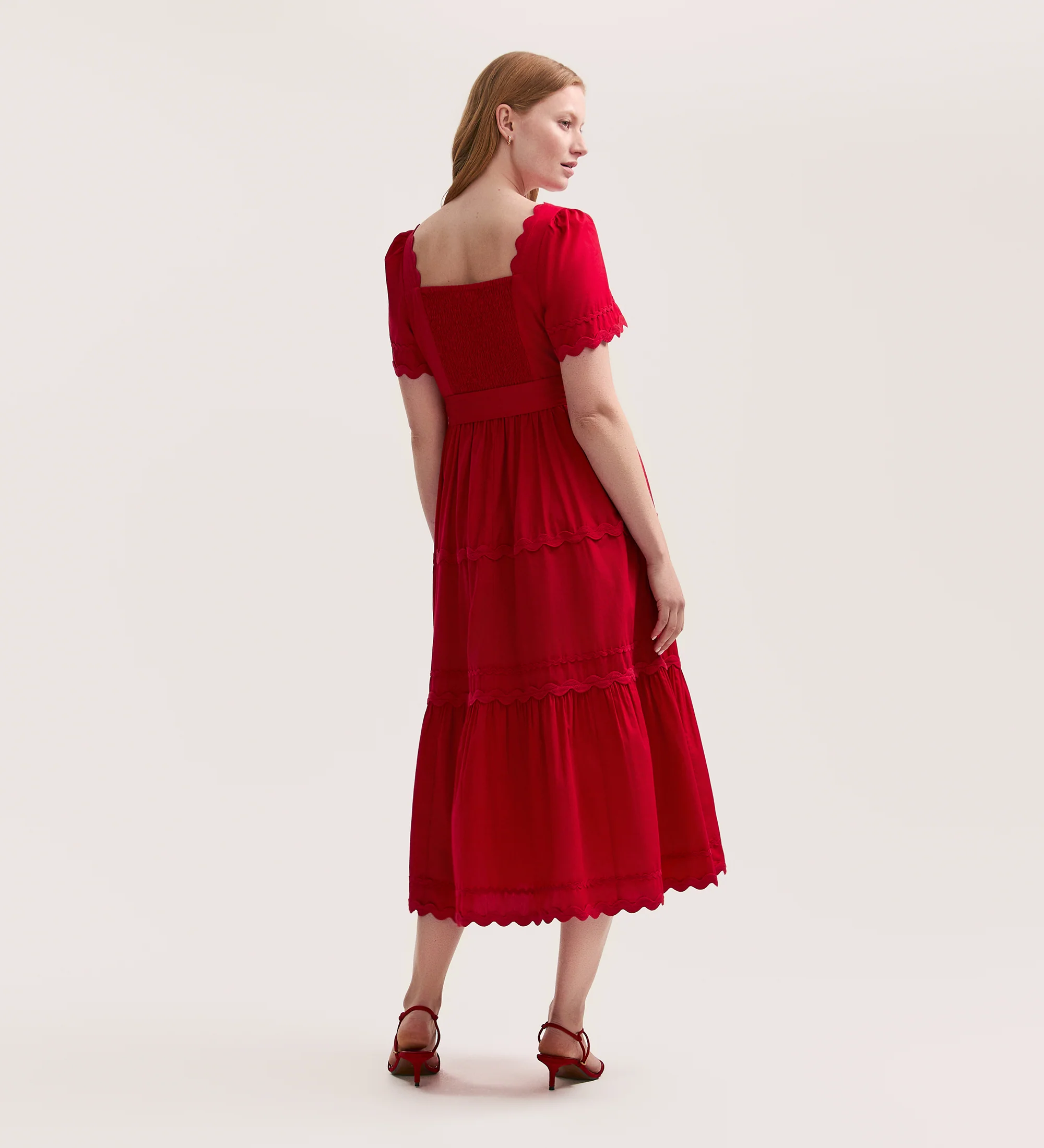 Corina Red Cotton Midi Dress - Image 4