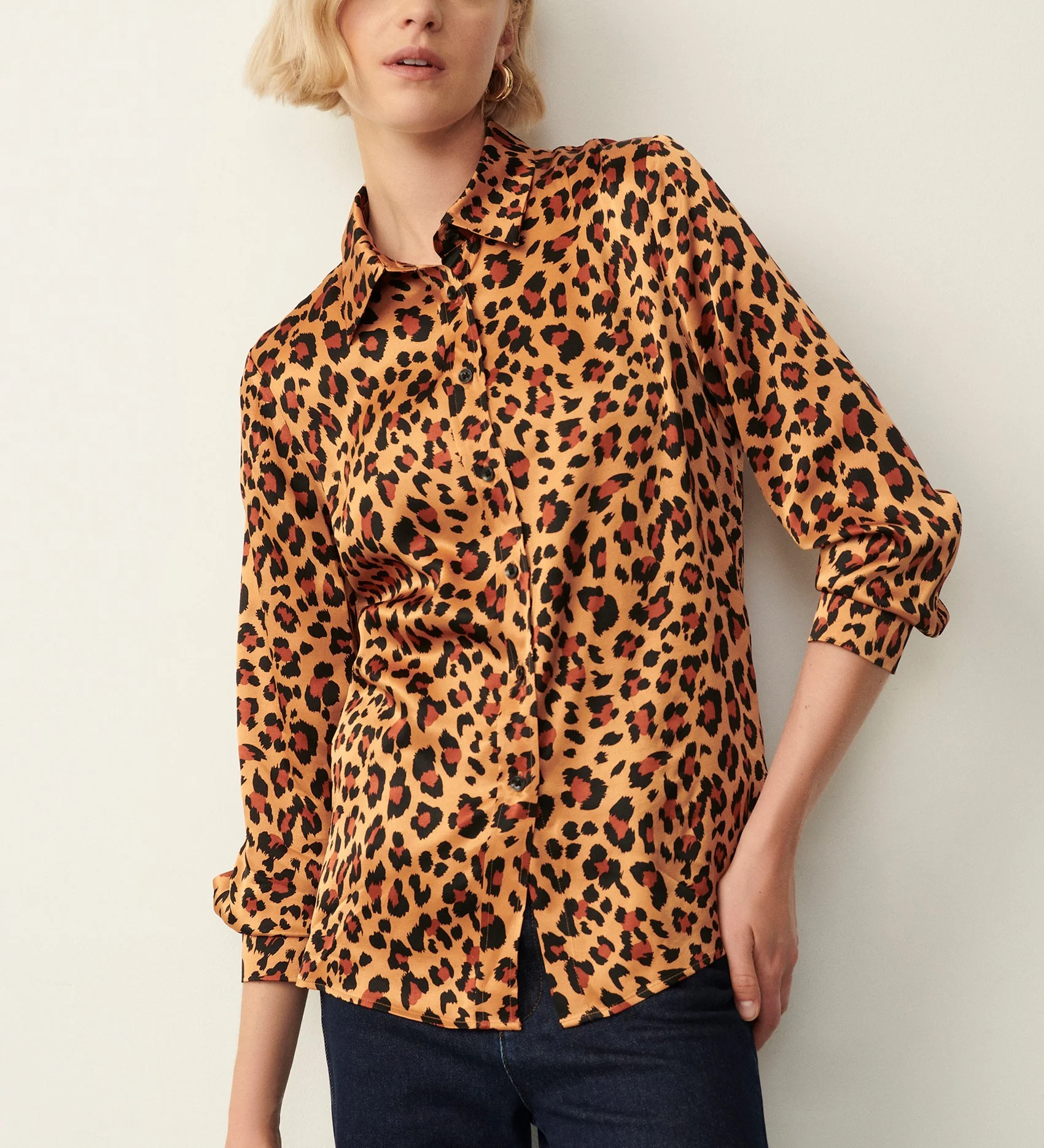 Cynthia Brown Leopard Satin Shirt - Image 2