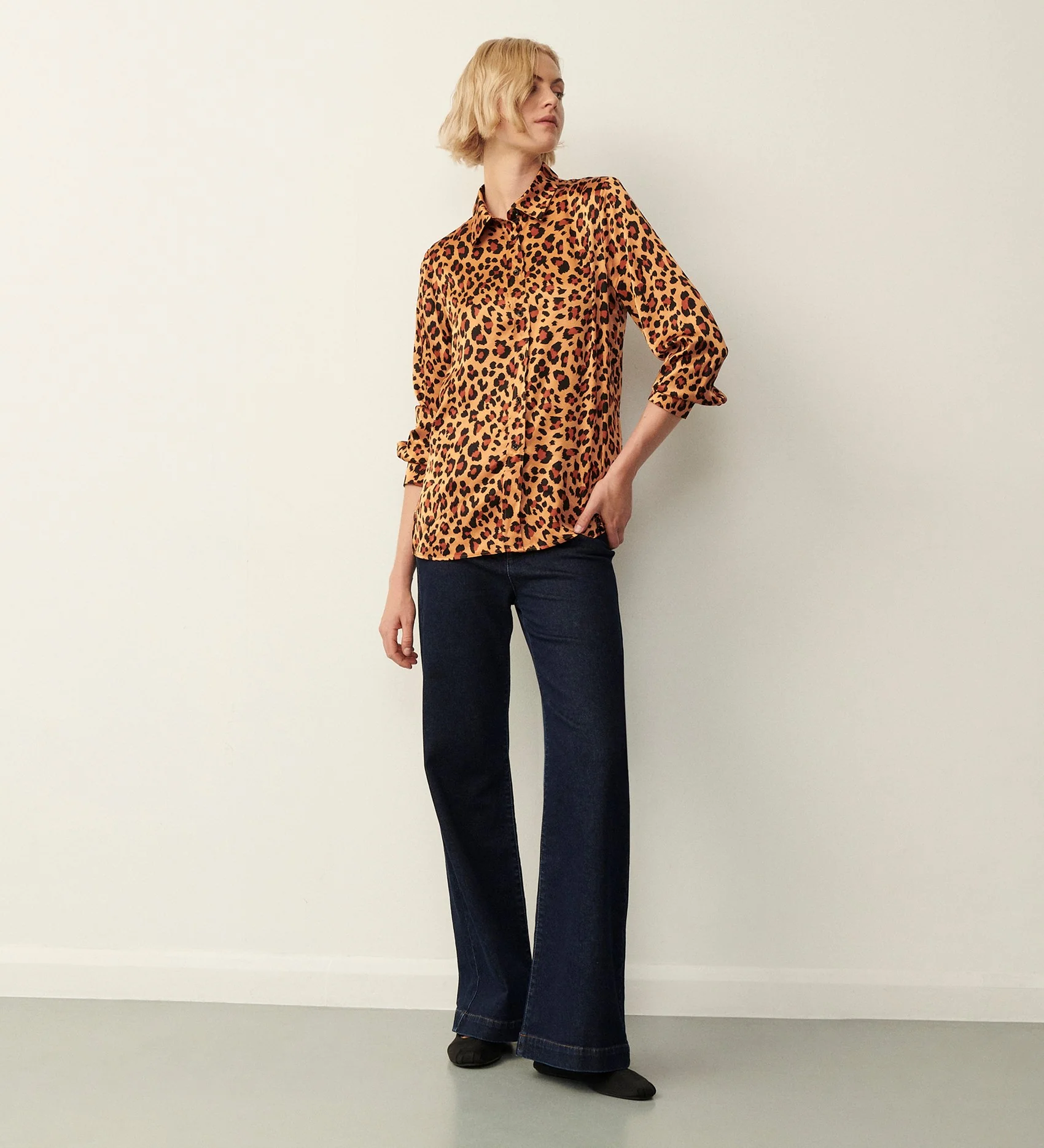 Cynthia Brown Leopard Satin Shirt - Image 3