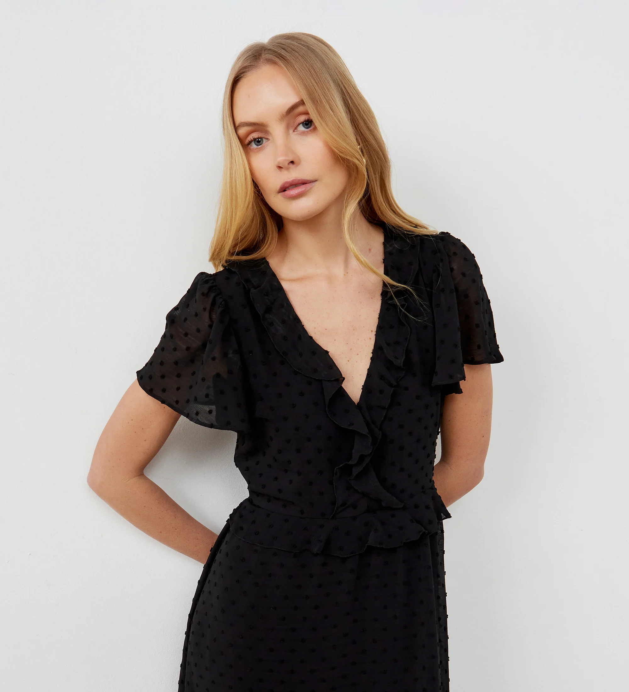 Dahlia Black Chiffon Midi Dress - Image 2