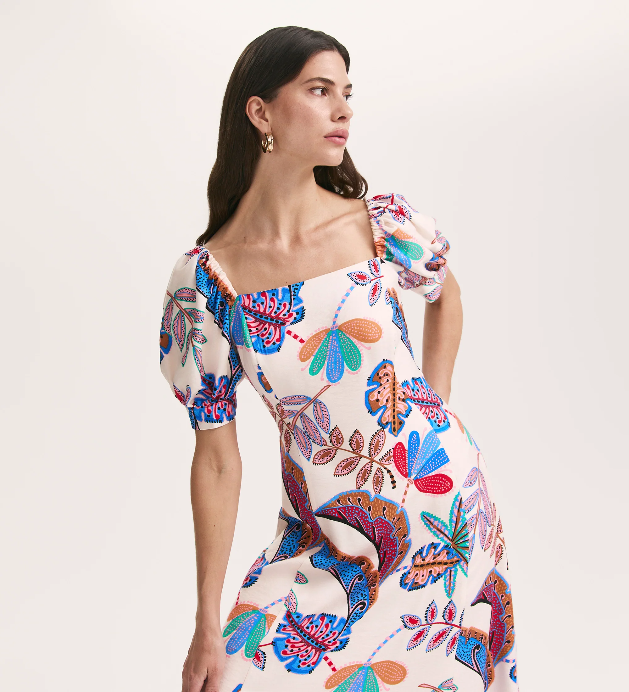 Daisy Cream Leaves Midi Dress - Image 3
