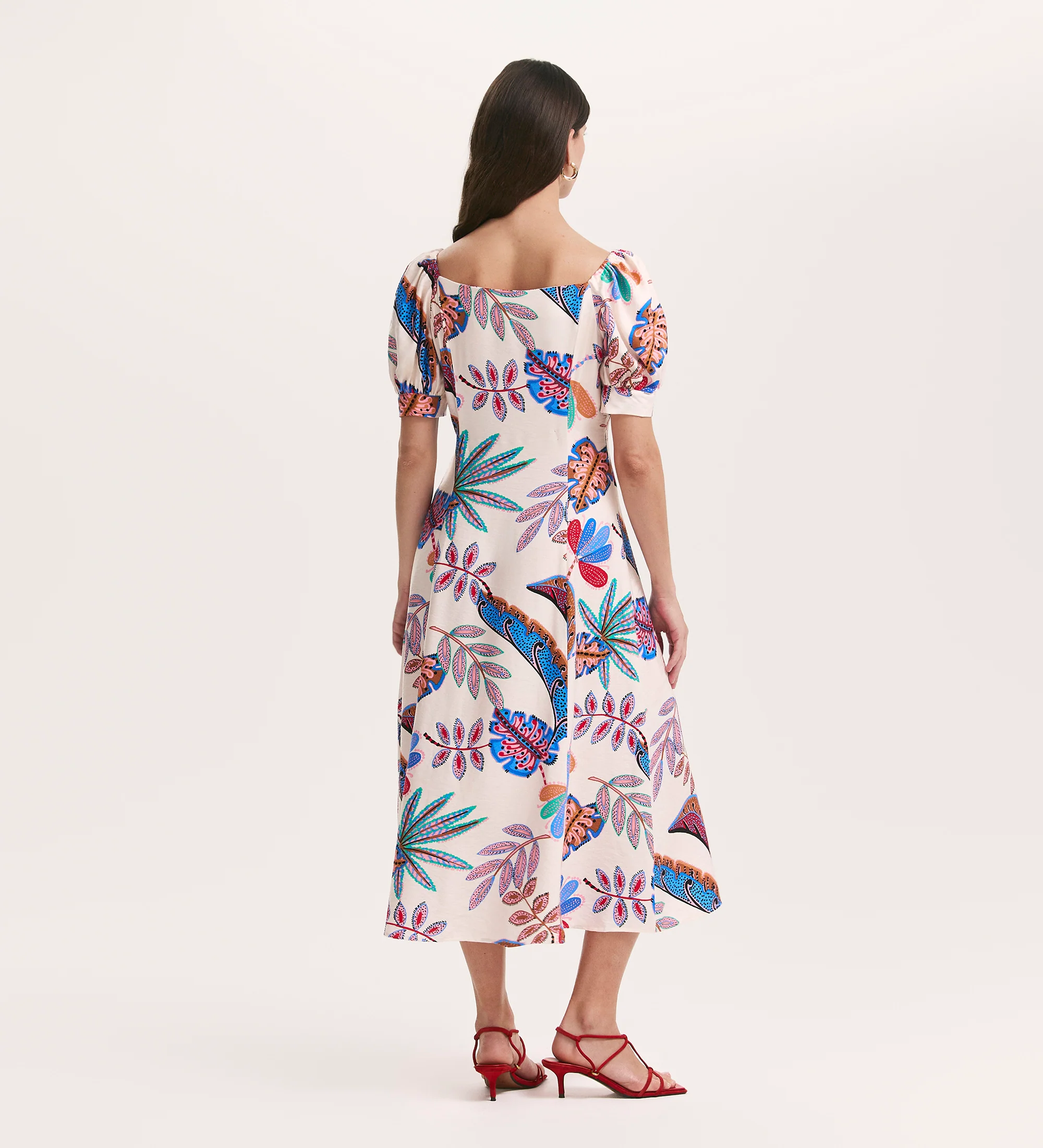 Daisy Cream Leaves Midi Dress - Image 4