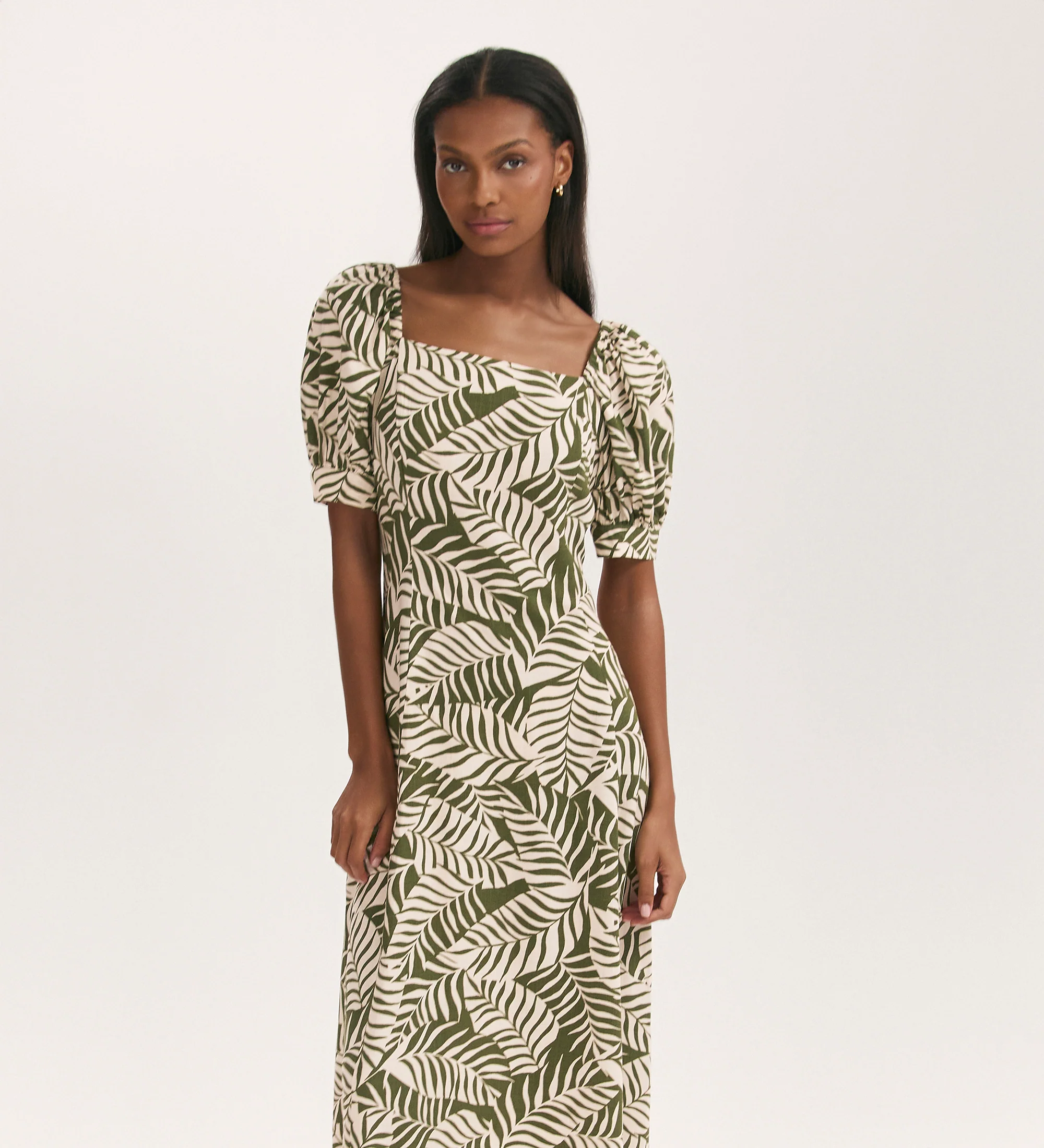 Daisy Khaki Leaves Midi Dress - Image 3