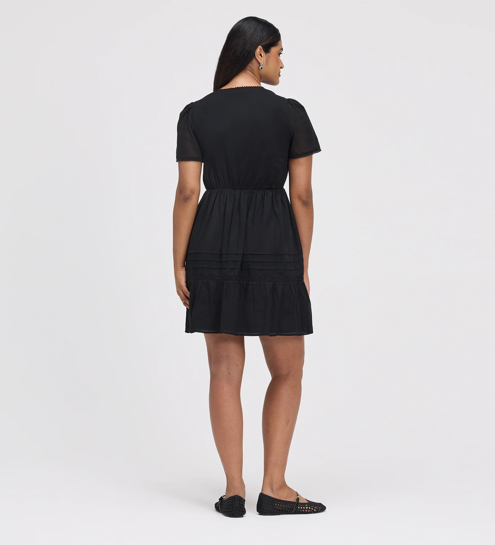 Dakota Black Cotton Lace Tiered Short Dress - Image 5