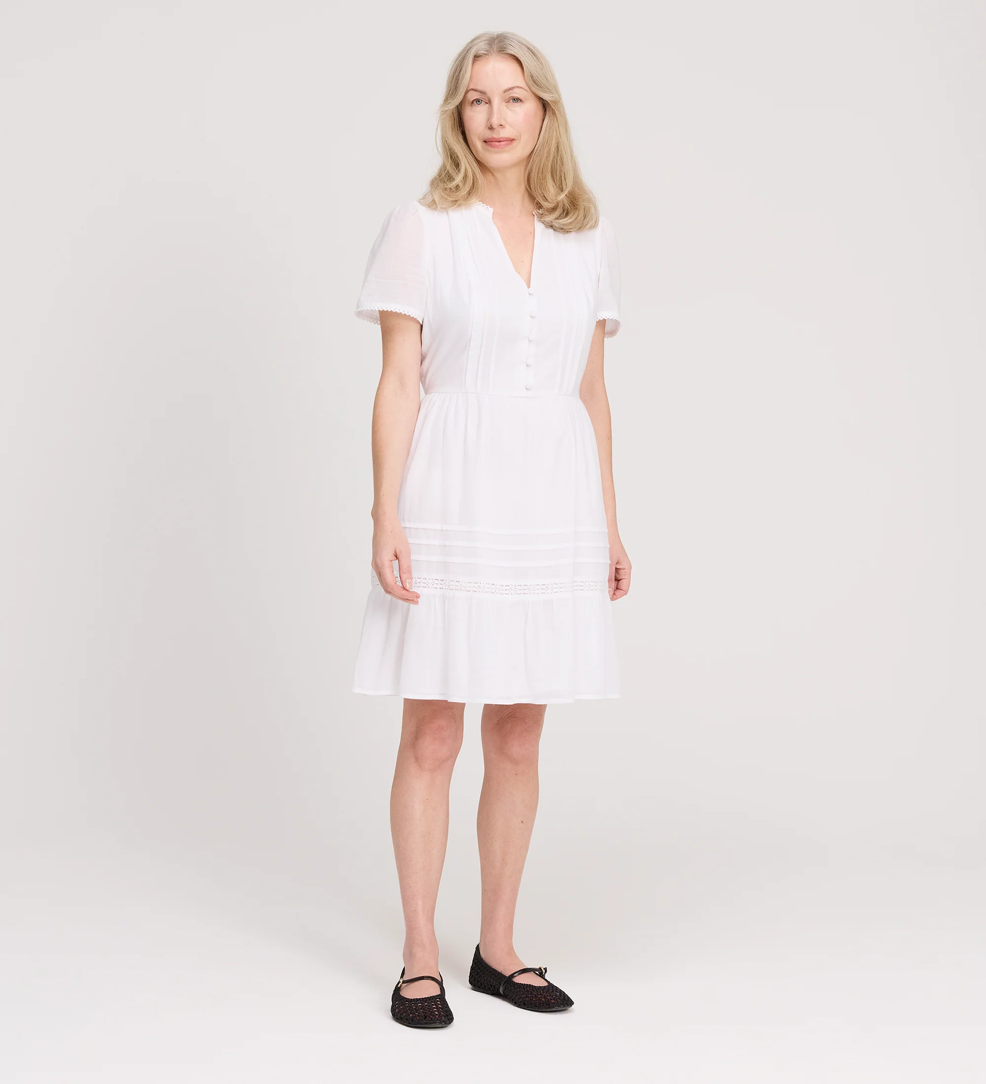 Dakota White Cotton Lace Tiered Short Dress - Image 3