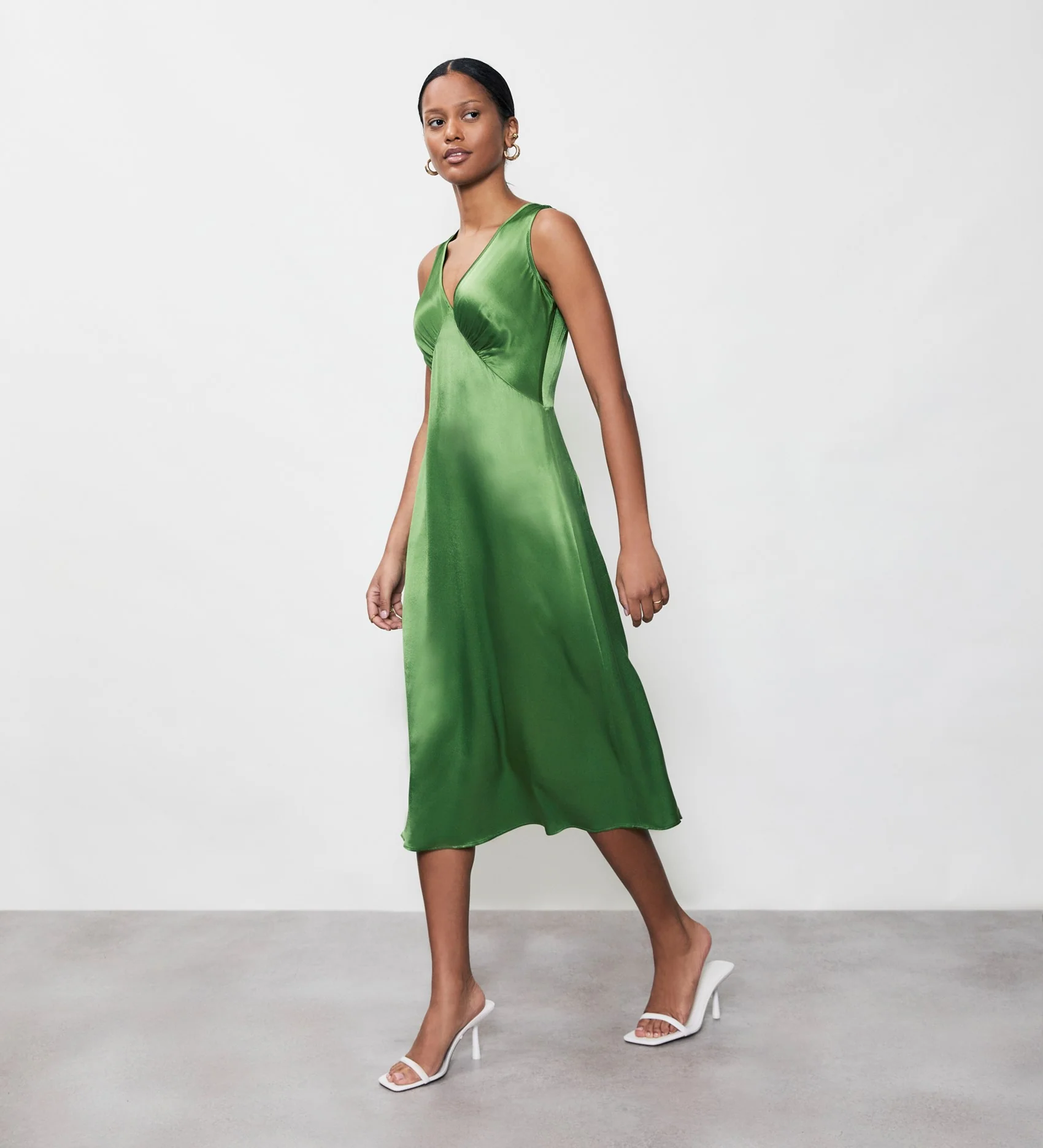 Darcy Green Satin Midi Dress - Image 3