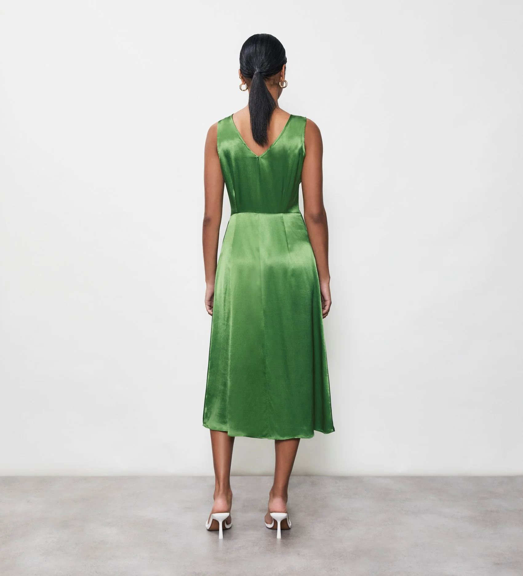 Darcy Green Satin Midi Dress - Image 4