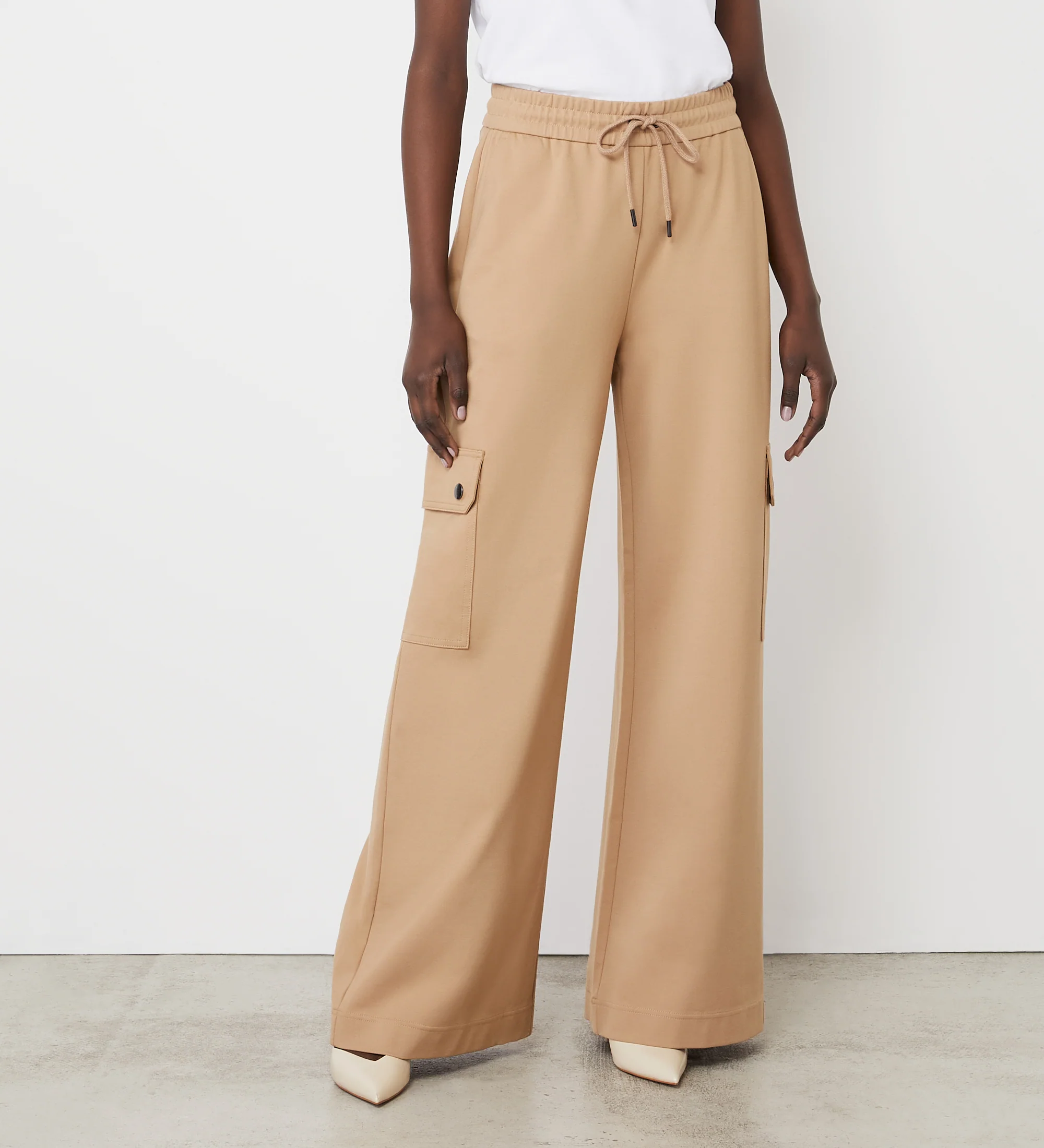 Deliah Camel Ponte Jersey Cargo High Waisted Trousers - Image 2