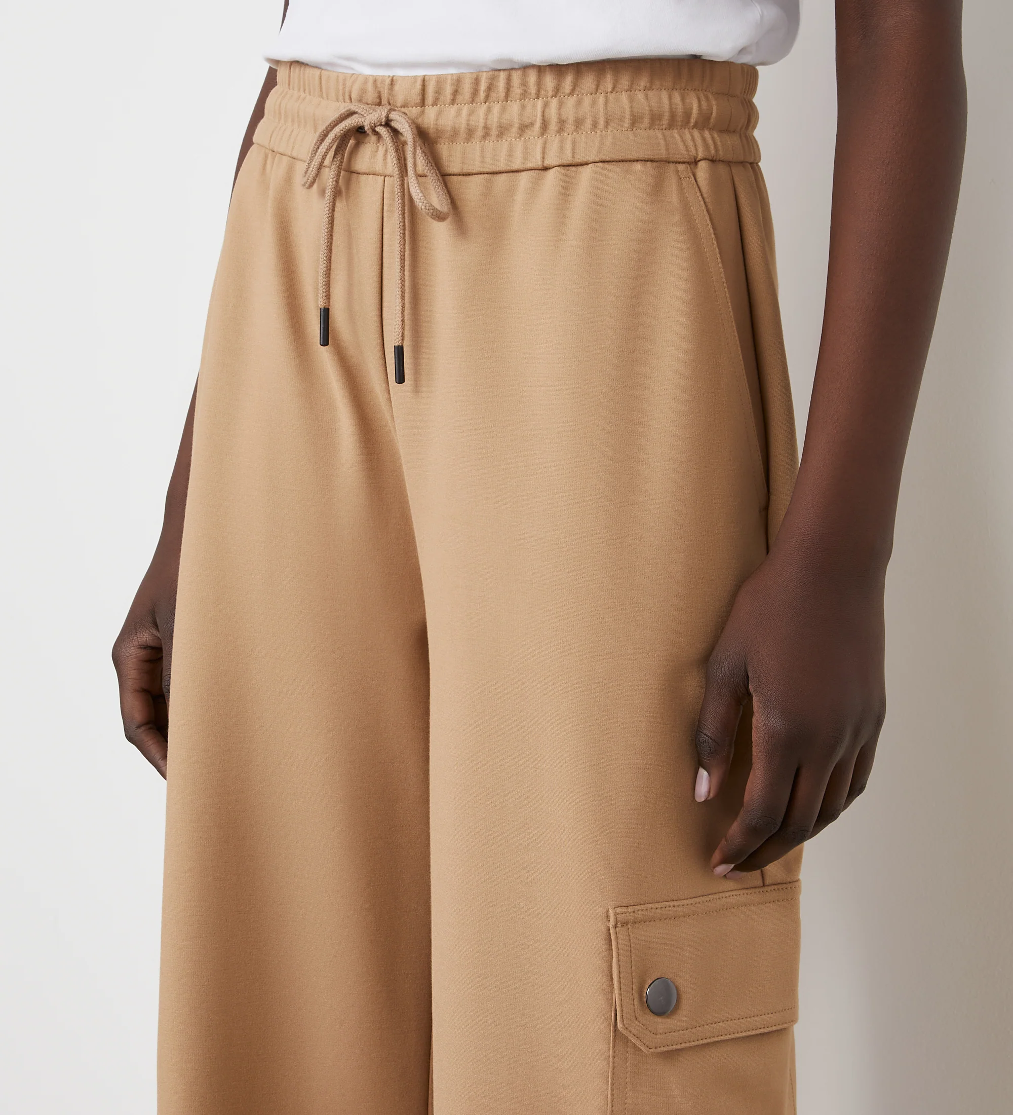 Deliah Camel Ponte Jersey Cargo High Waisted Trousers - Image 3