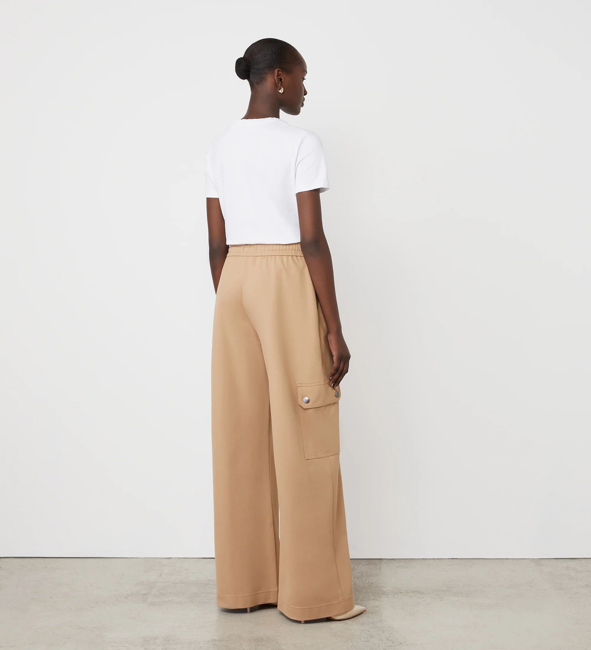 Deliah Camel Ponte Jersey Cargo High Waisted Trousers - Image 4