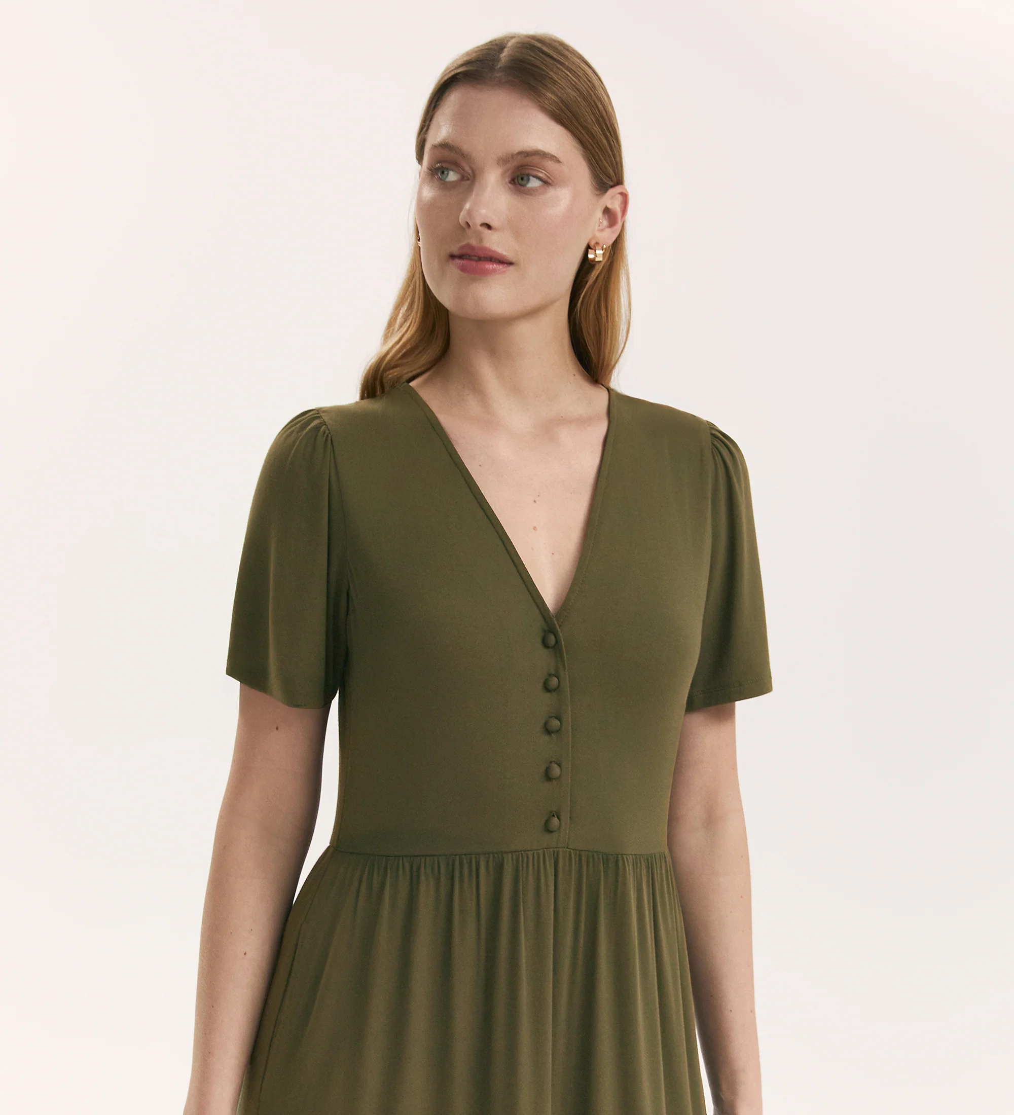 Edith Khaki Jersey Midi Dress - Image 3