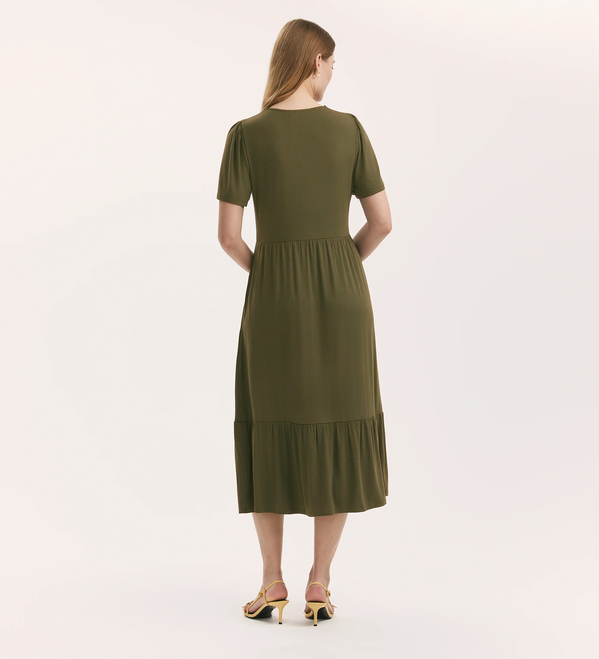 Edith Khaki Jersey Midi Dress - Image 4