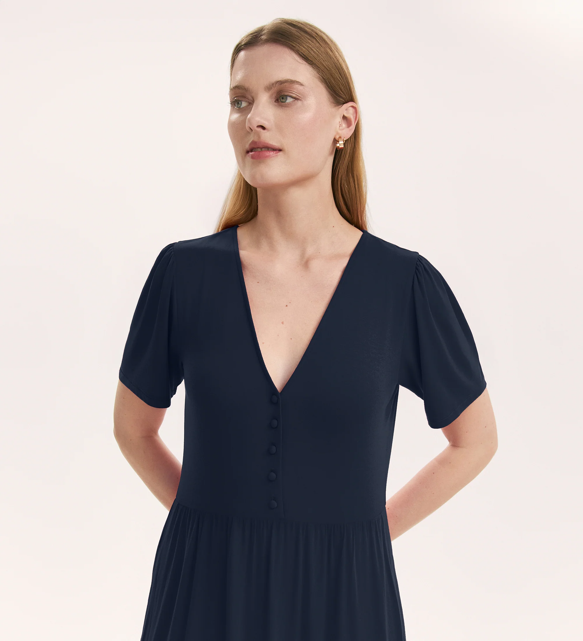 Edith Navy Jersey Midi Dress - Image 3