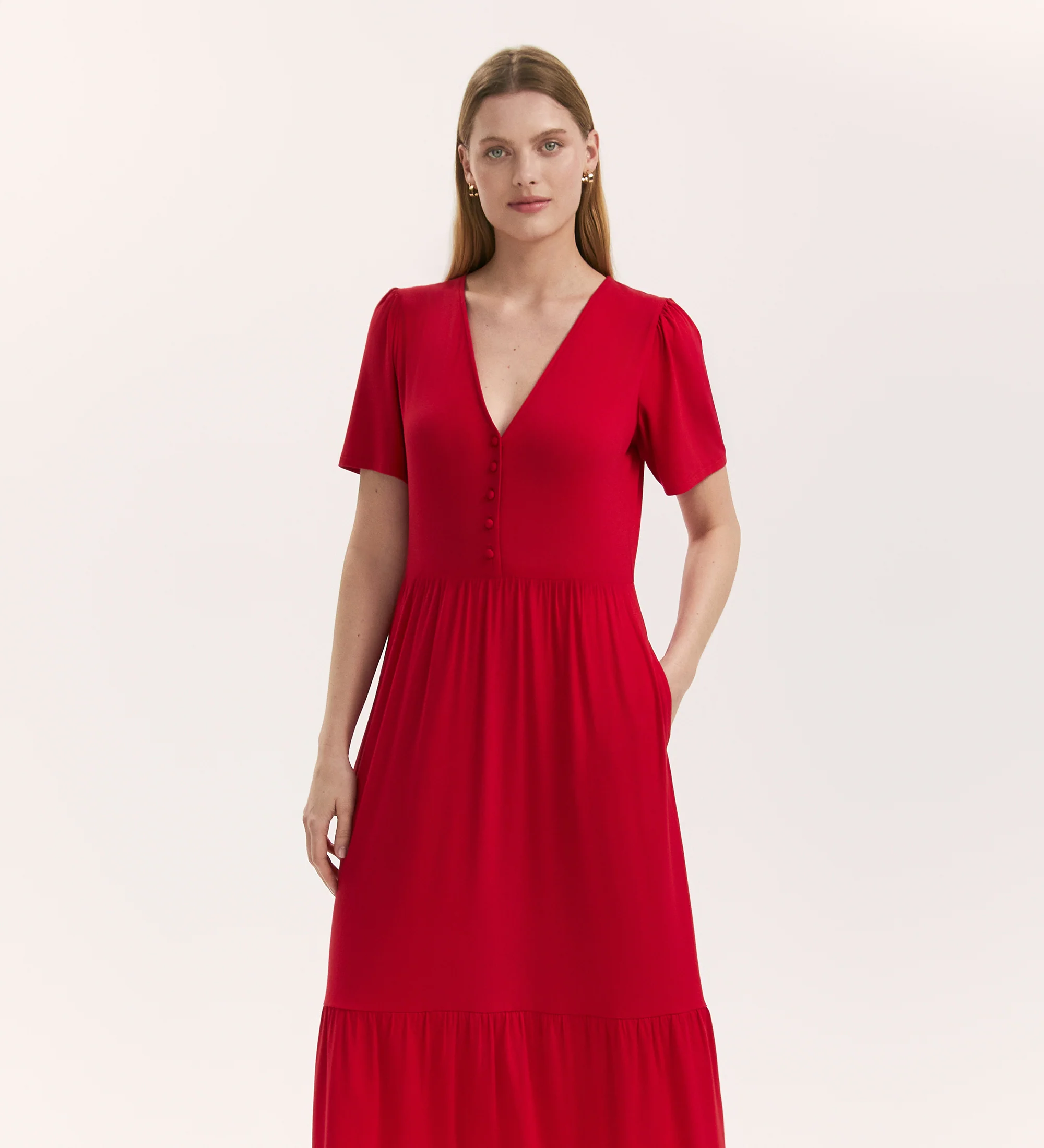 Edith Red Jersey Midi Dress - Image 3