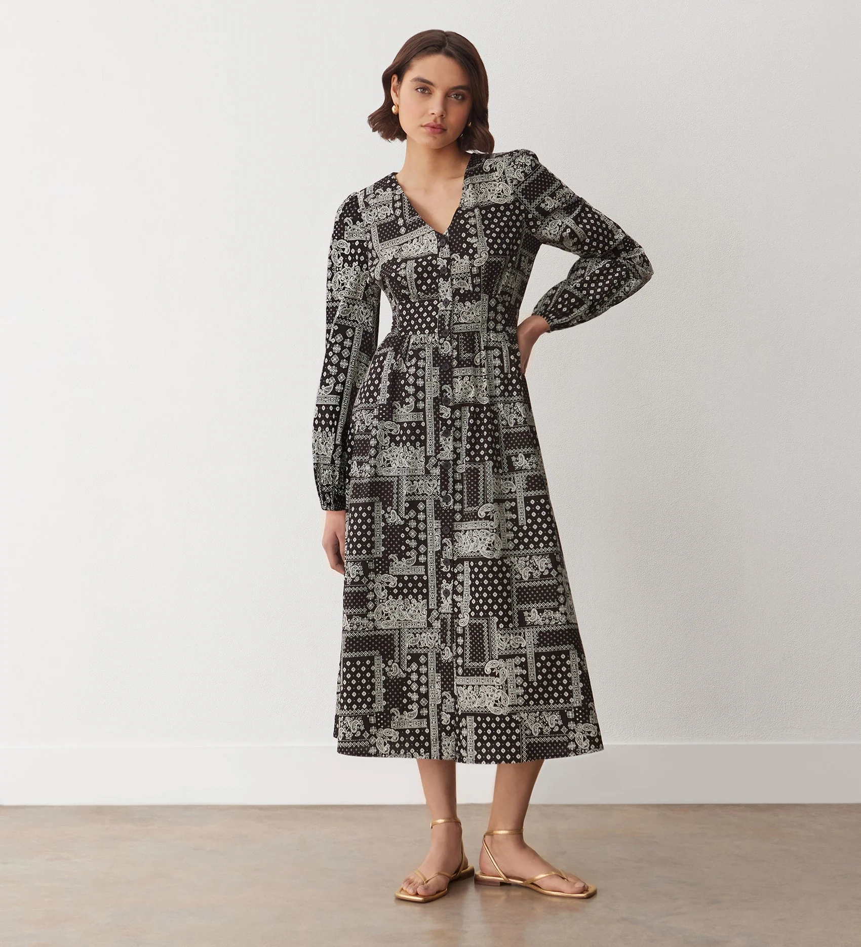 Eliah Black Bandanna Cotton Midi Dress - Image 3