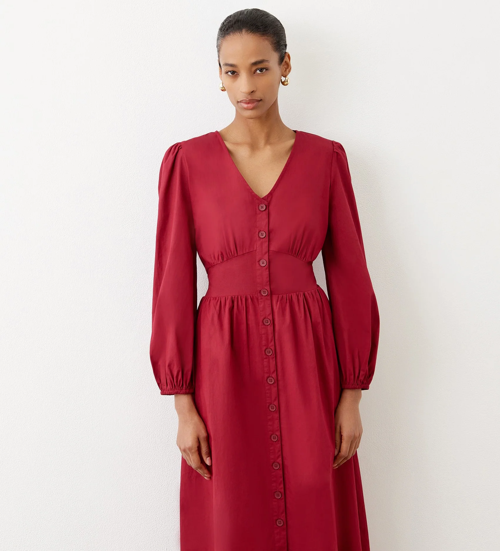Eliah Red Cotton Midi Dress - Image 2