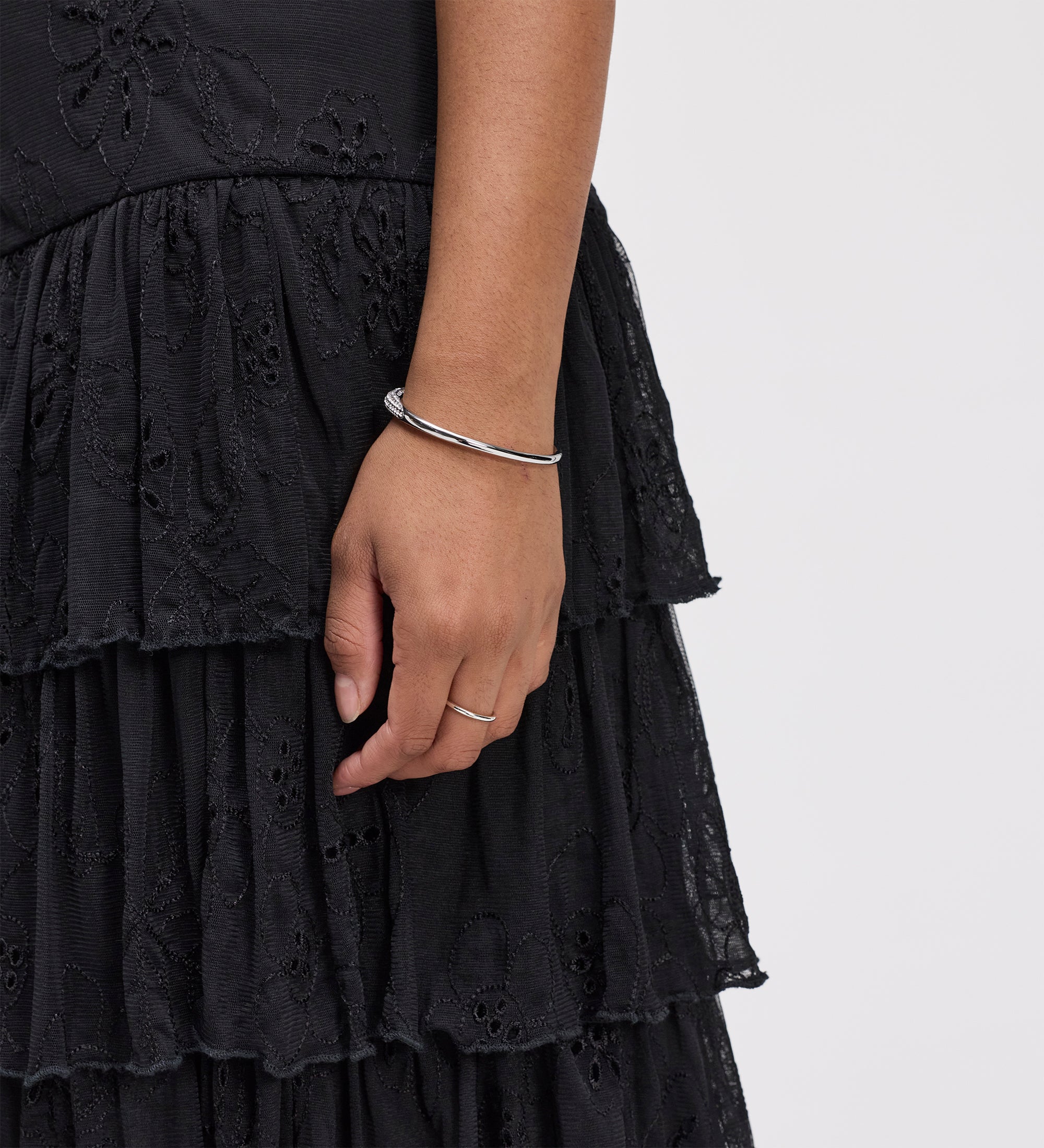Elisa Black Mesh Midi Tiered Skirt - Image 4