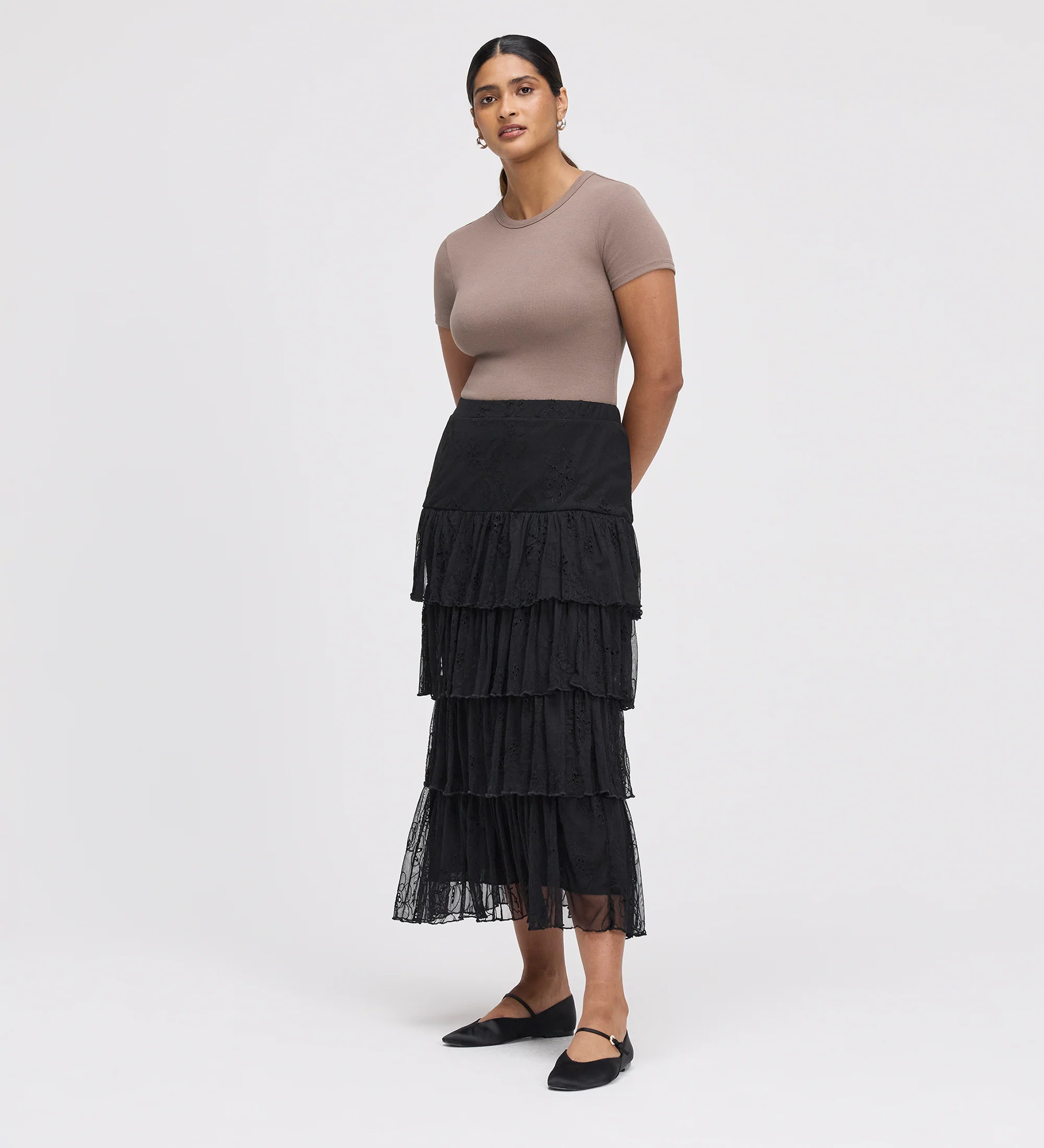 Elisa Black Mesh Midi Tiered Skirt - Image 5