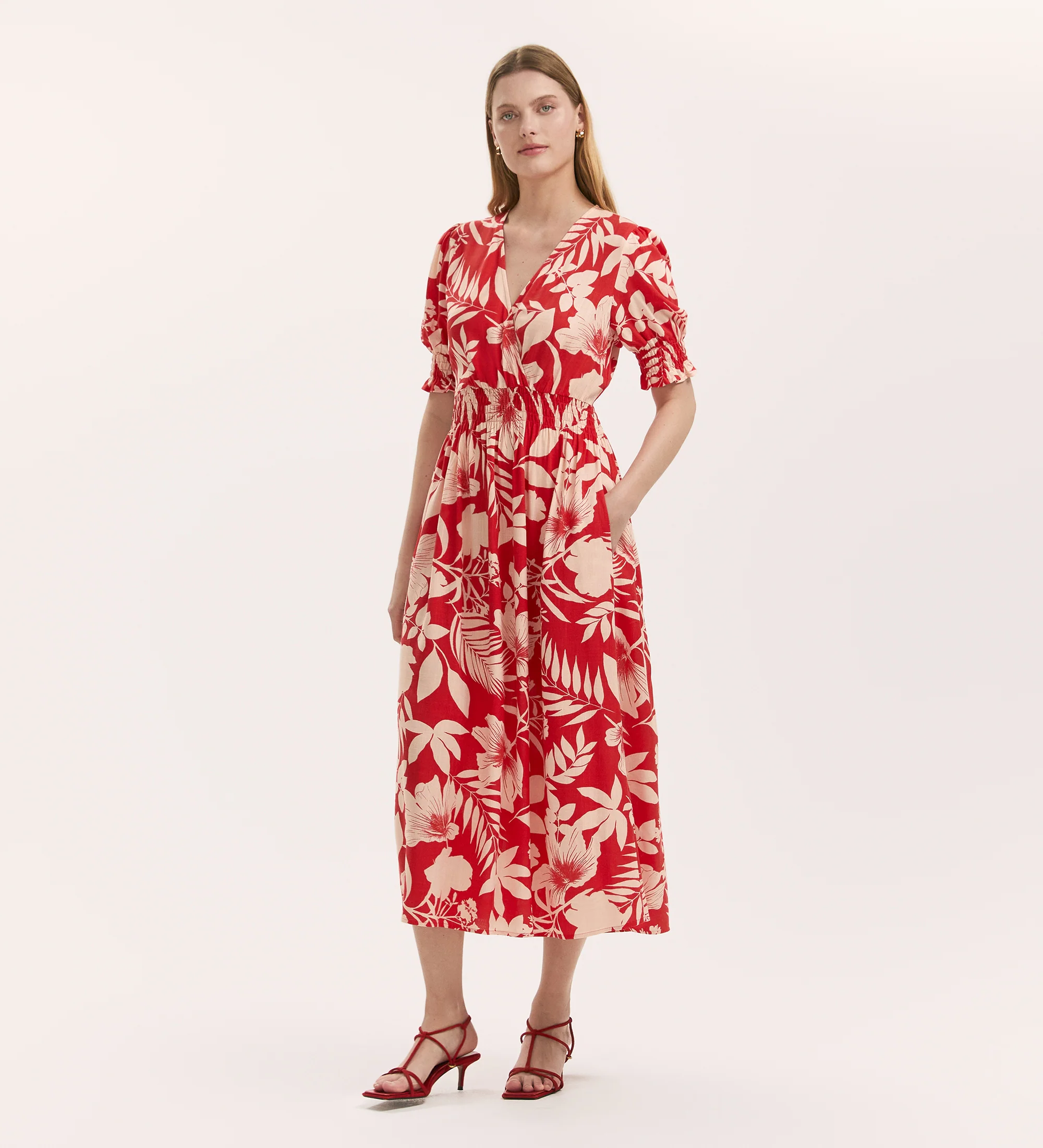 Emily Red Tropical Bloom Midi Dress