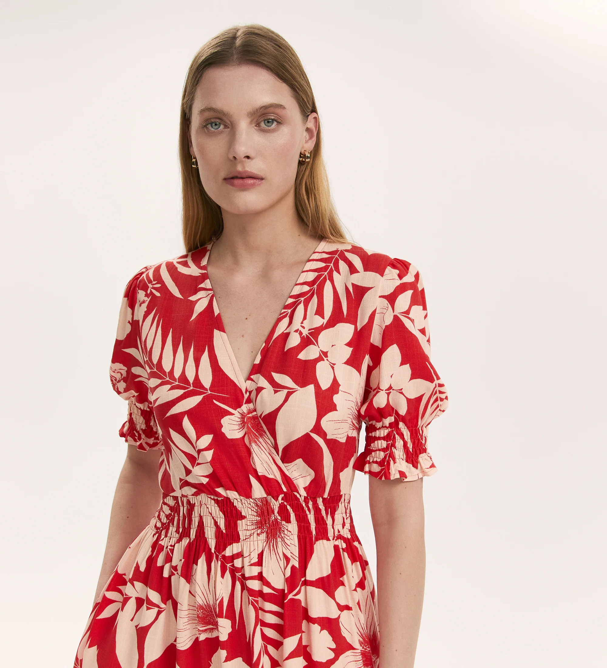 Emily Red Tropical Bloom Midi Dress - Image 2