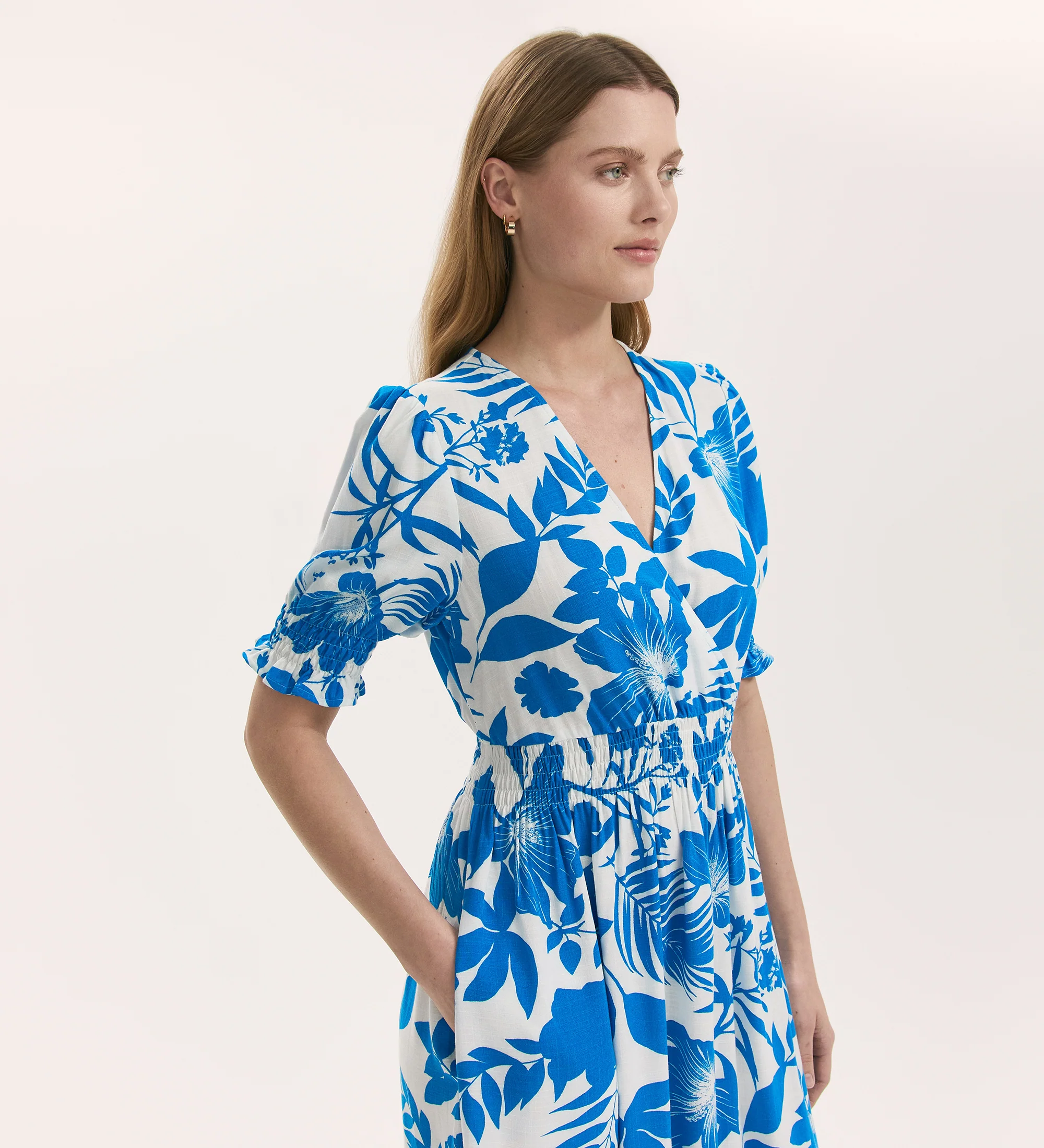 Emily Blue Tropical Bloom Midi Dress - Image 2