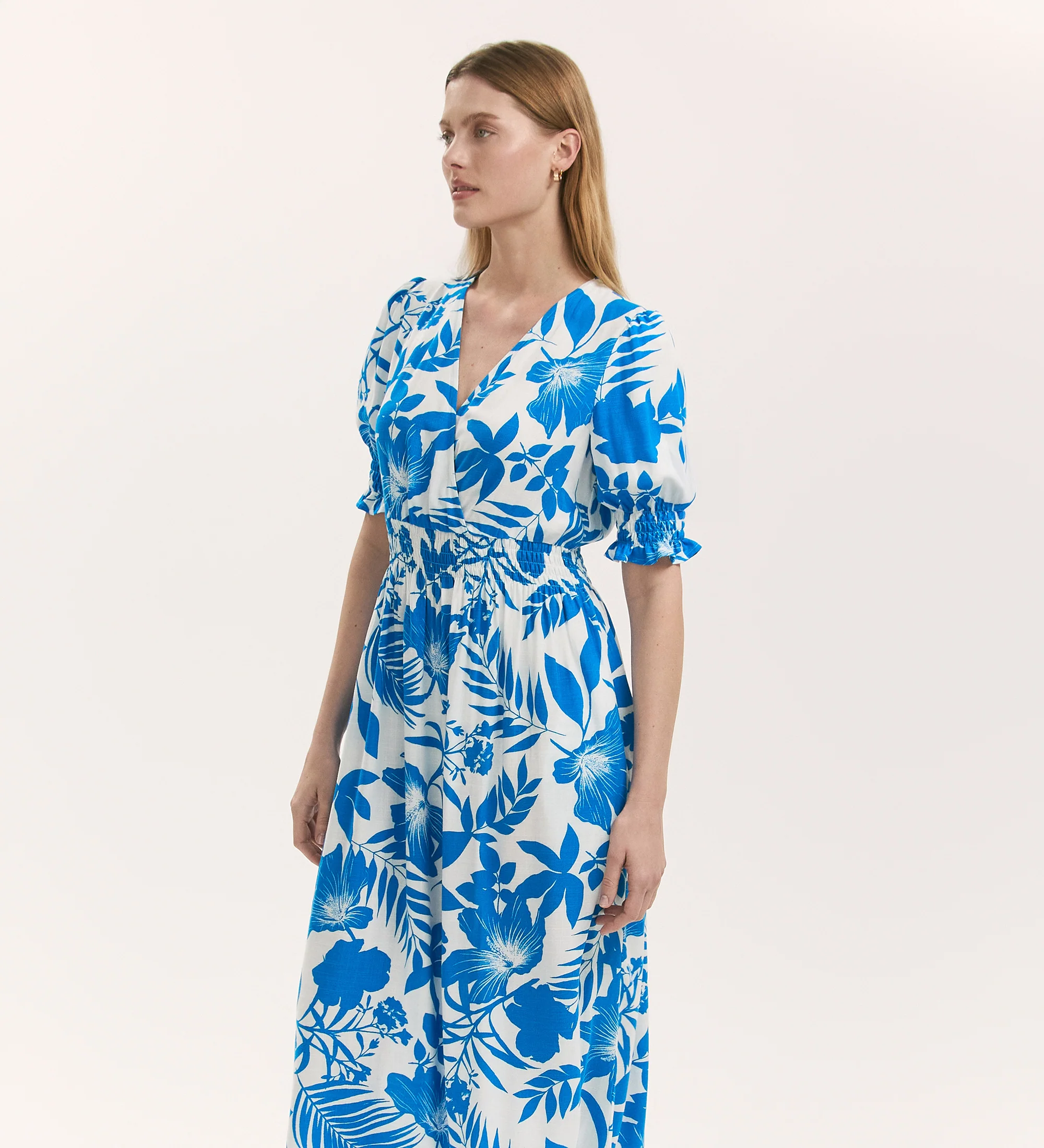 Emily Blue Tropical Bloom Midi Dress - Image 3