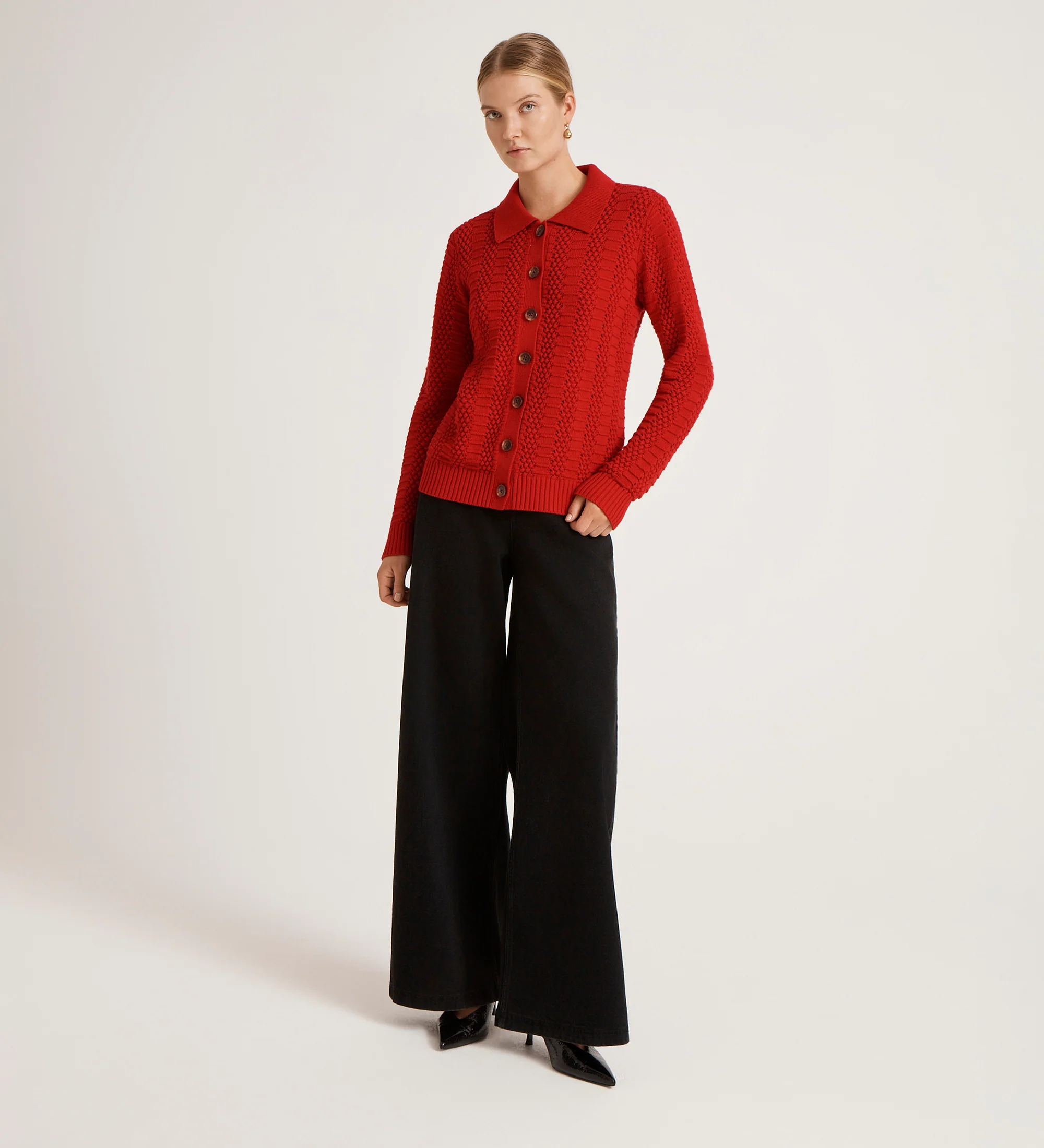 Emlyn Red Knitted Cardigan - Image 2