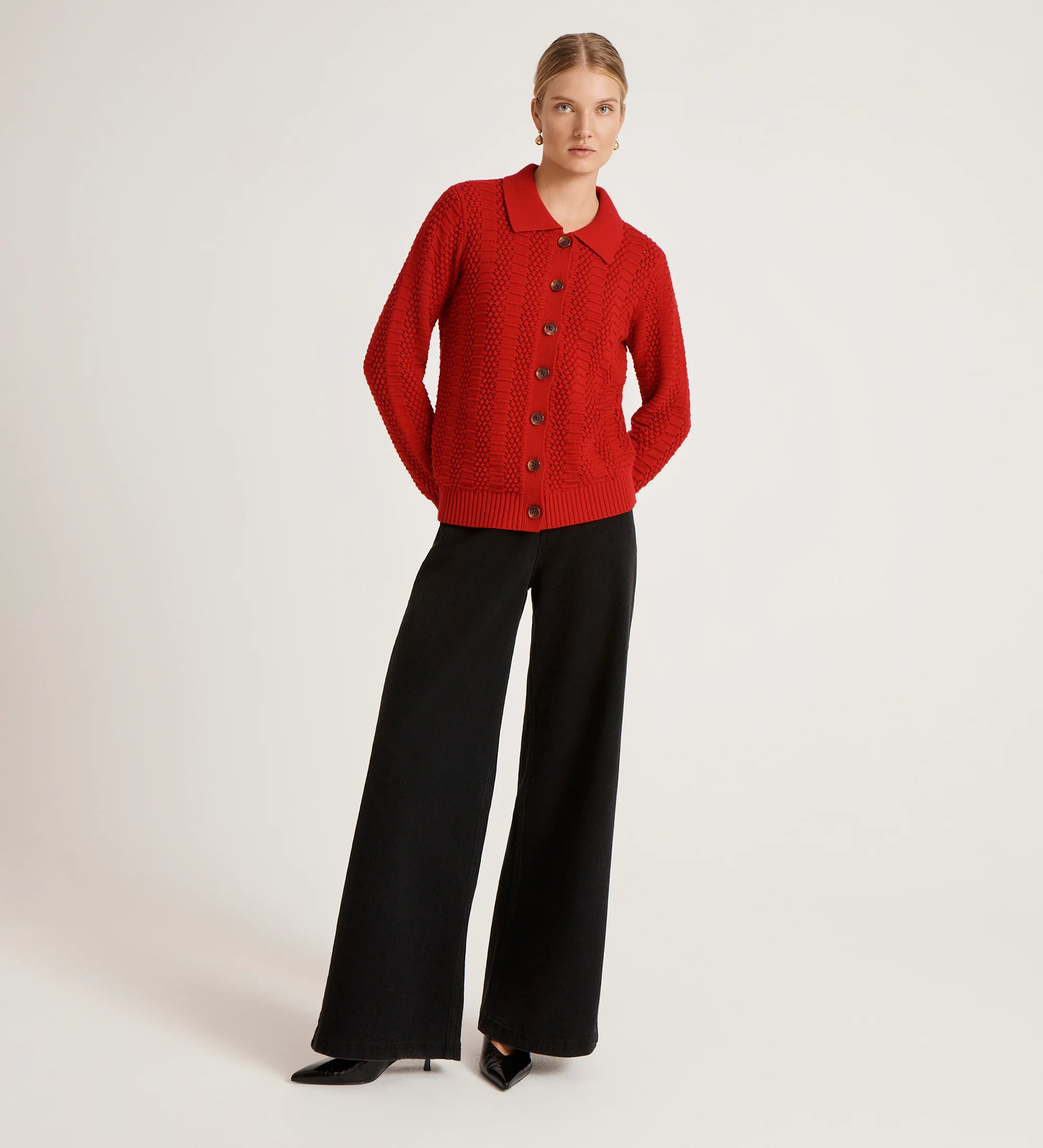 Emlyn Red Knitted Cardigan - Image 3