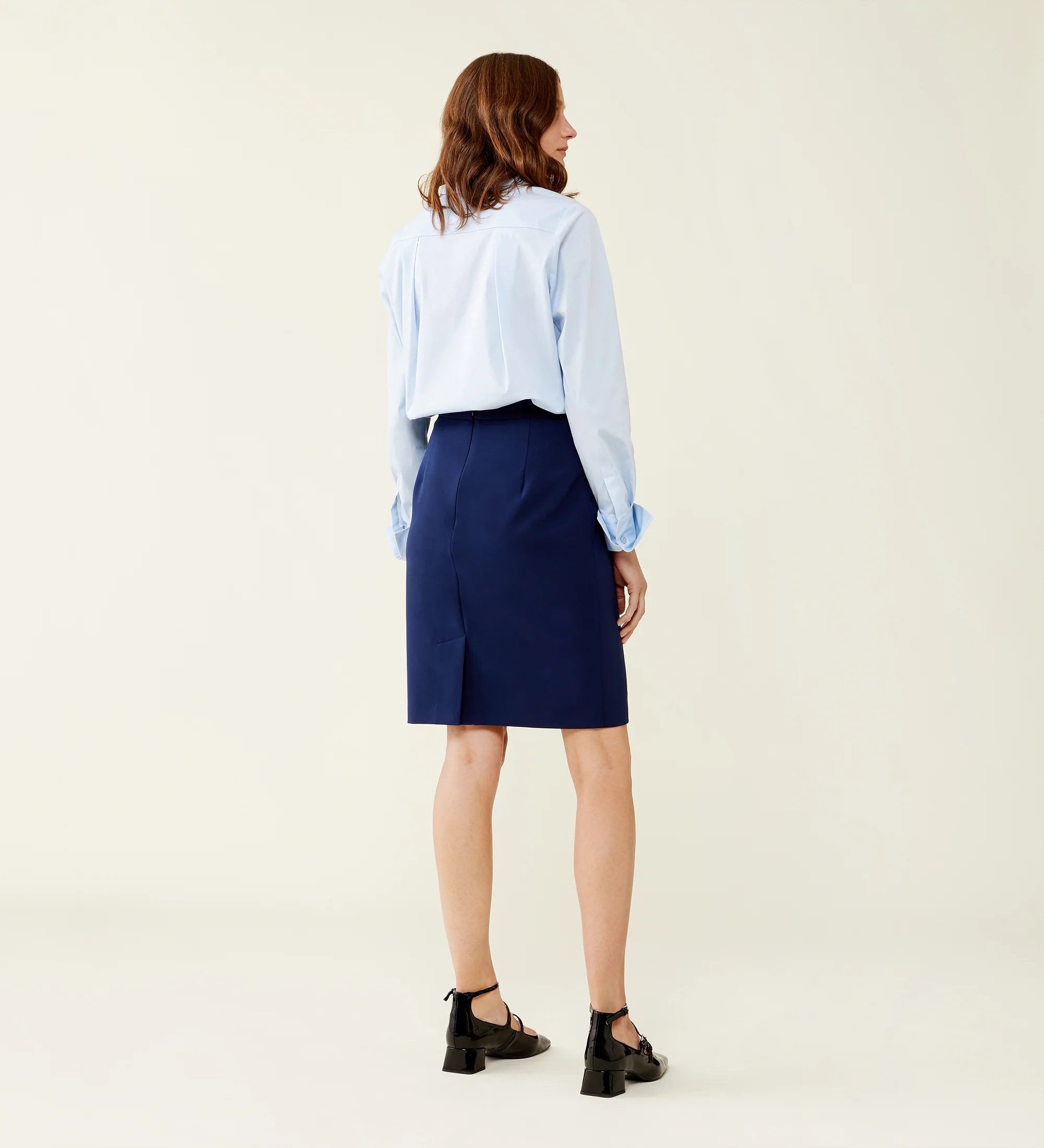 Emma Navy Tailored Knee Length Skirt - Image 4