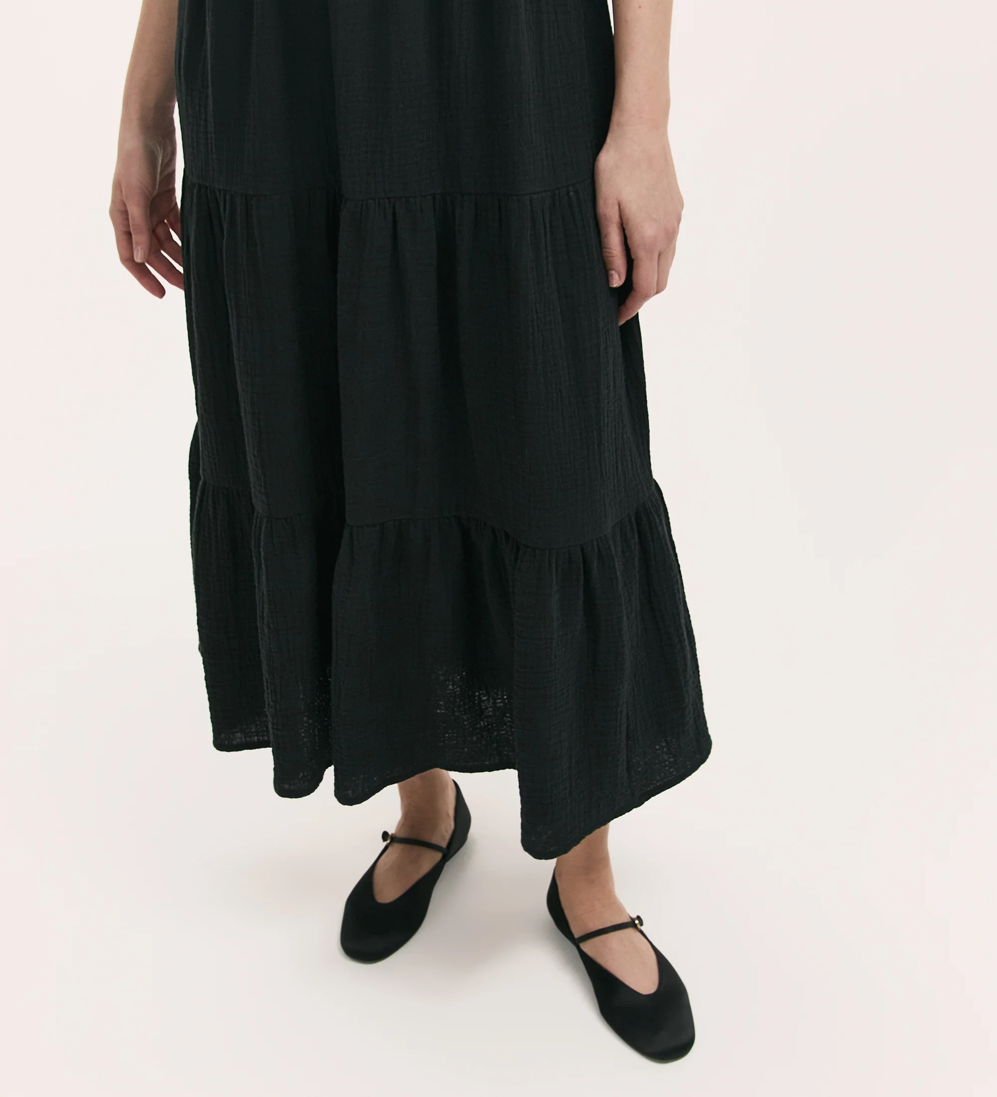 Emmie Black Cotton Midi Tiered Dress - Image 3