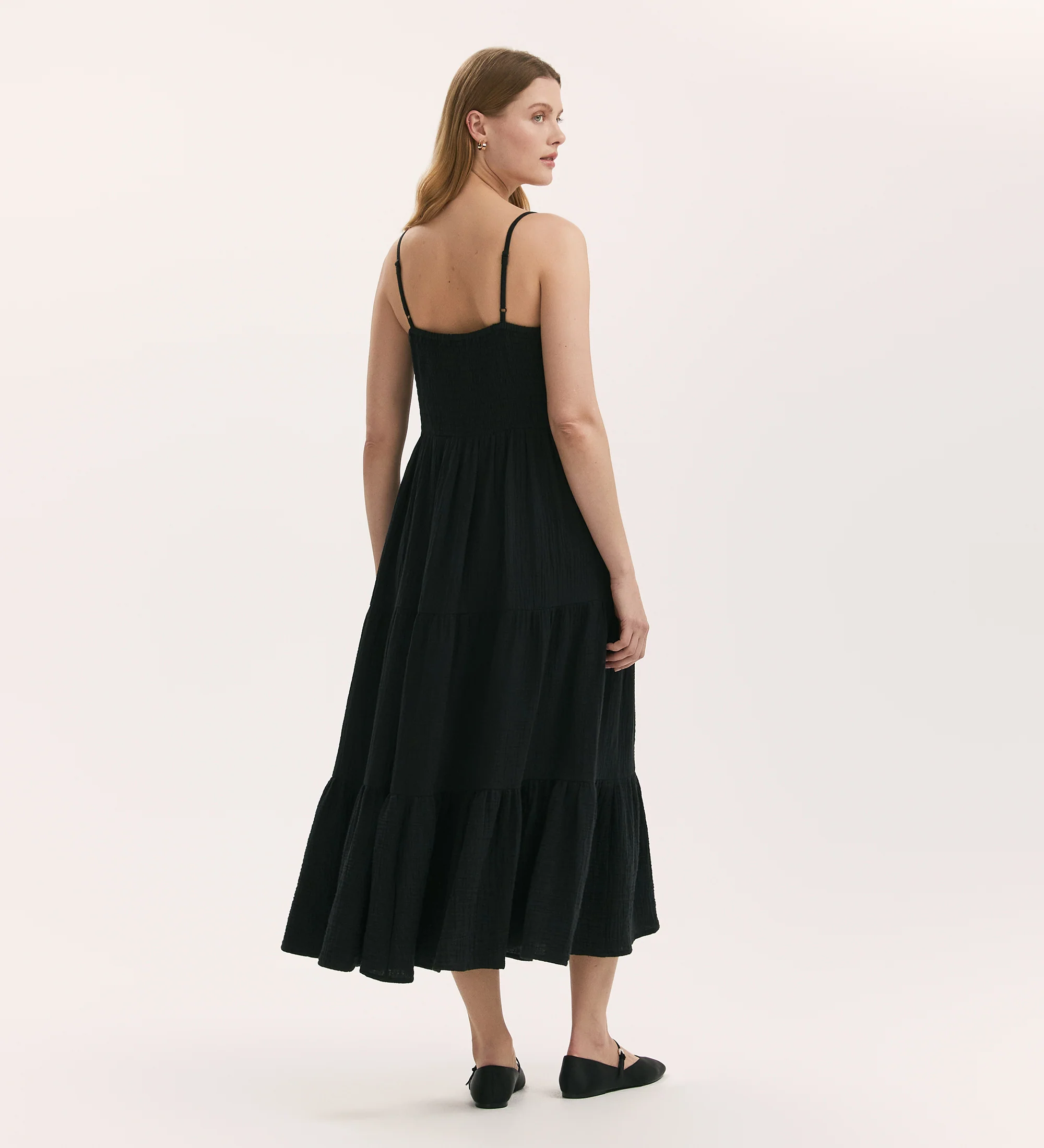 Emmie Black Cotton Midi Tiered Dress - Image 4