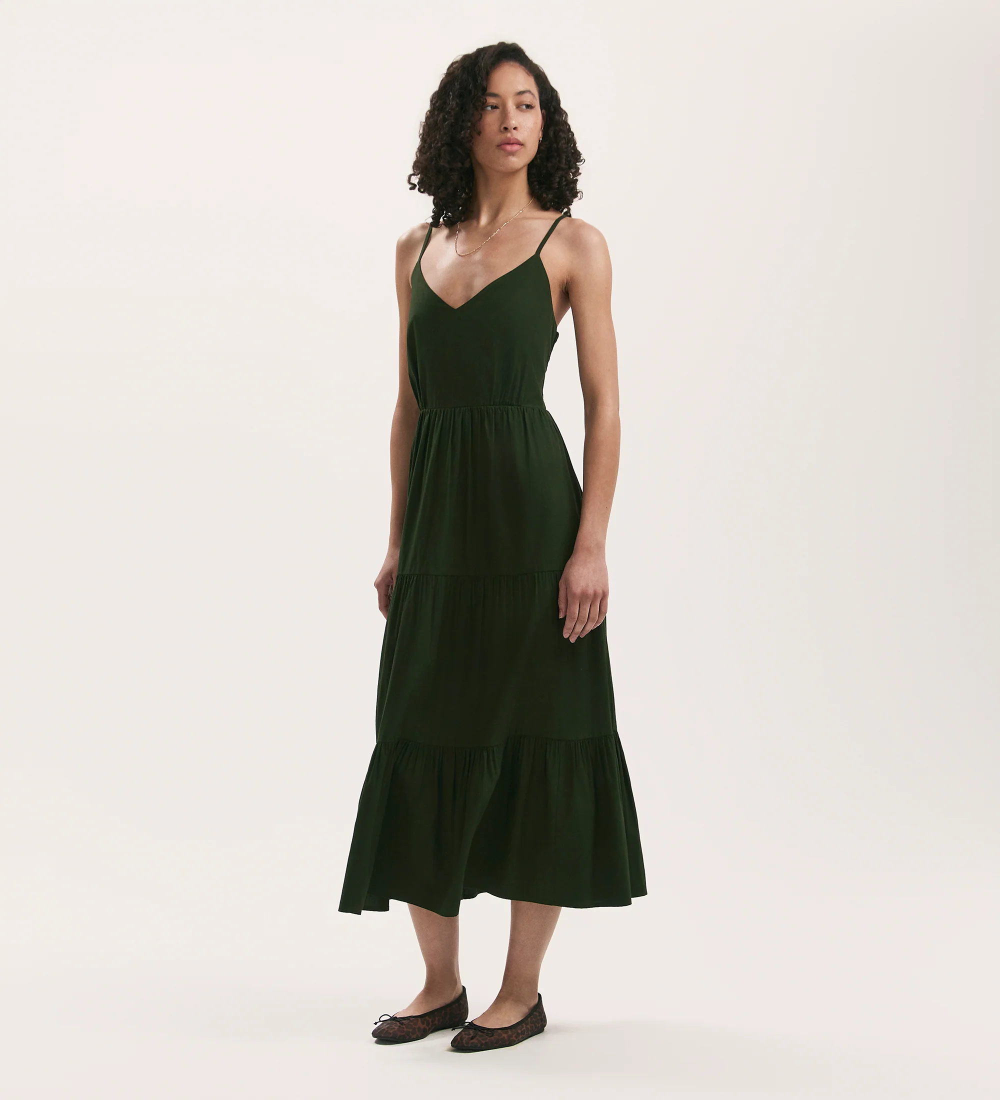 Emmie Dark Khaki Cotton Midi Dress
