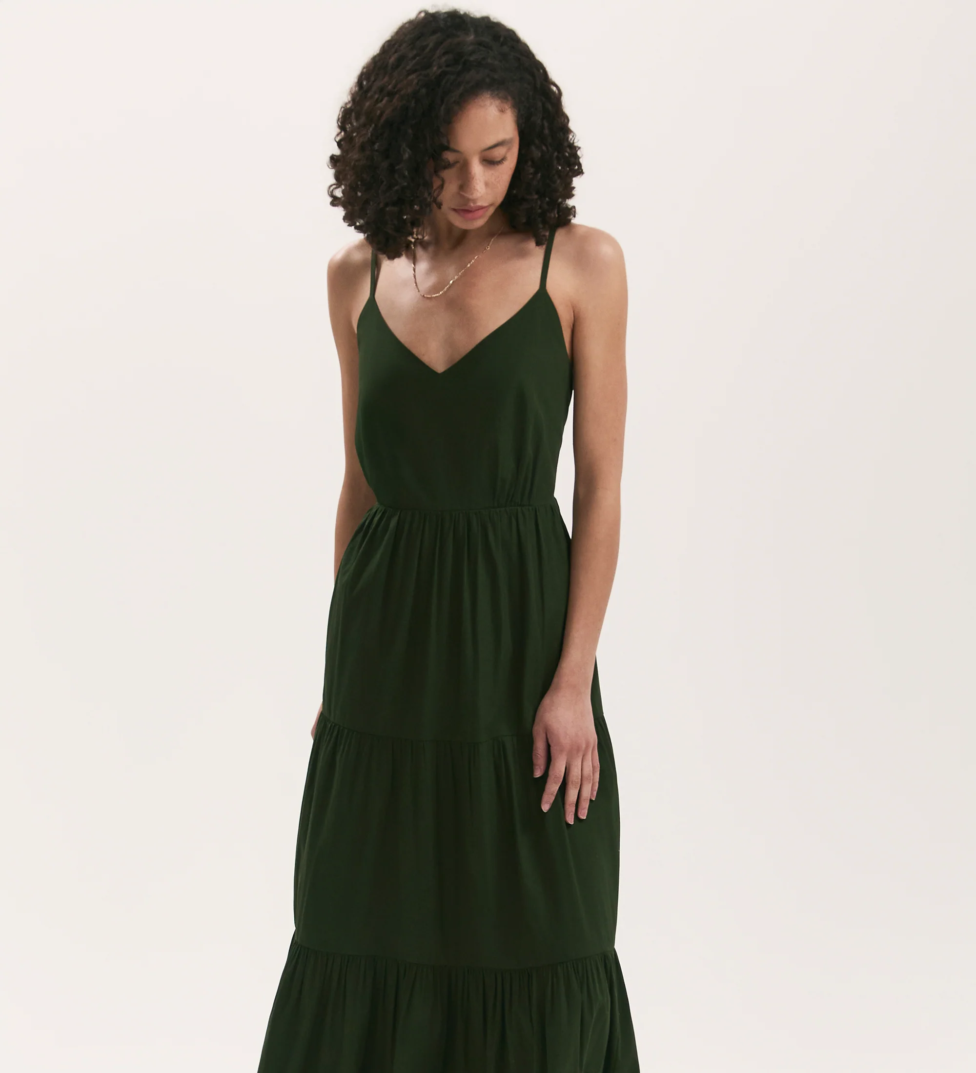 Emmie Dark Khaki Cotton Midi Dress - Image 3