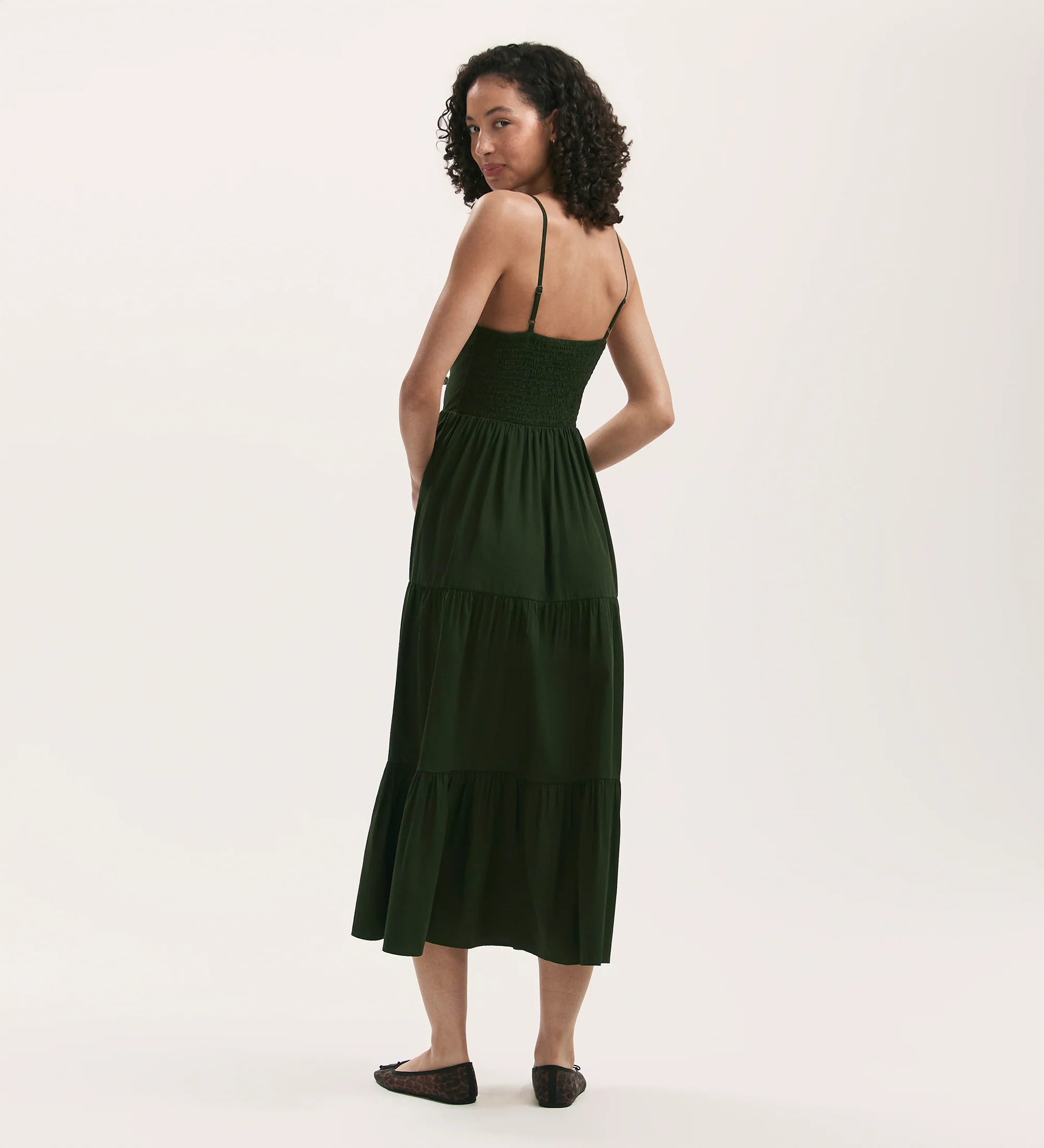 Emmie Dark Khaki Cotton Midi Dress - Image 4