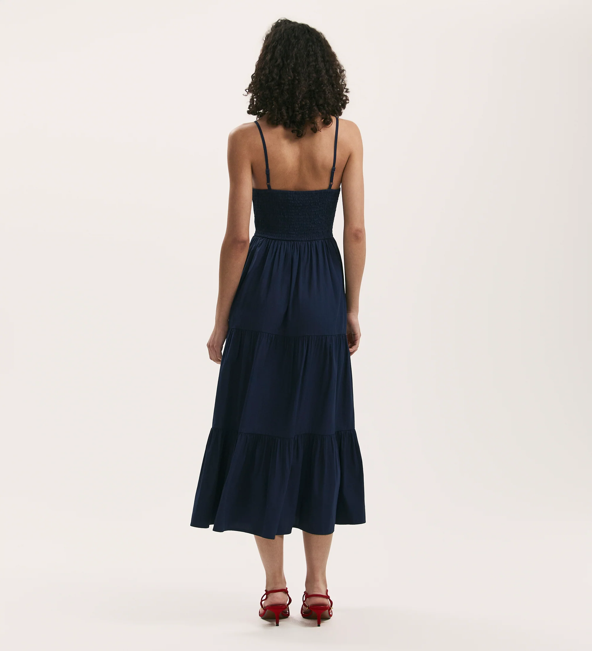 Emmie Navy Cotton Midi Tiered Dress - Image 4