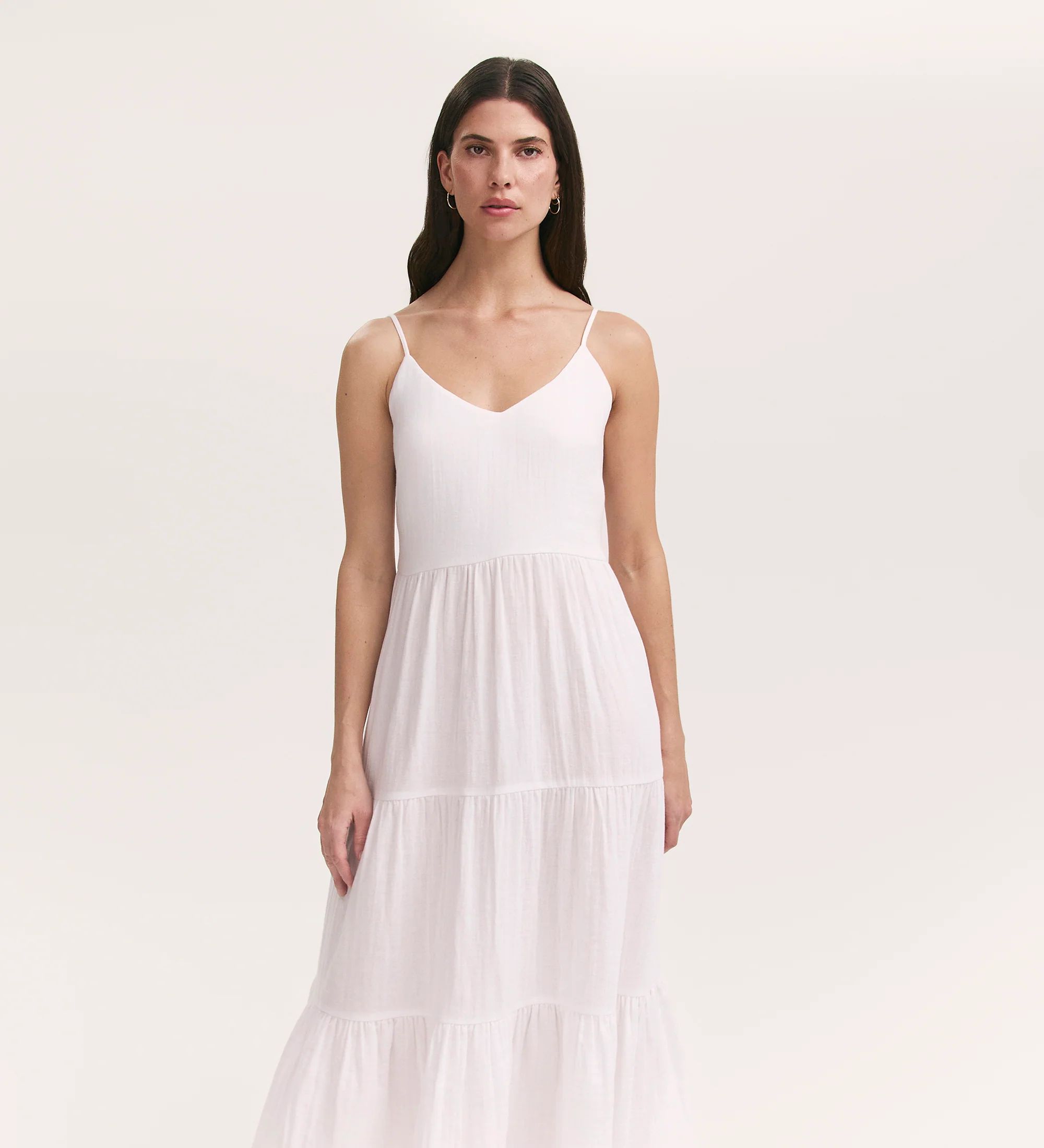 Emmie White Cotton Midi Tiered Dress - Image 3