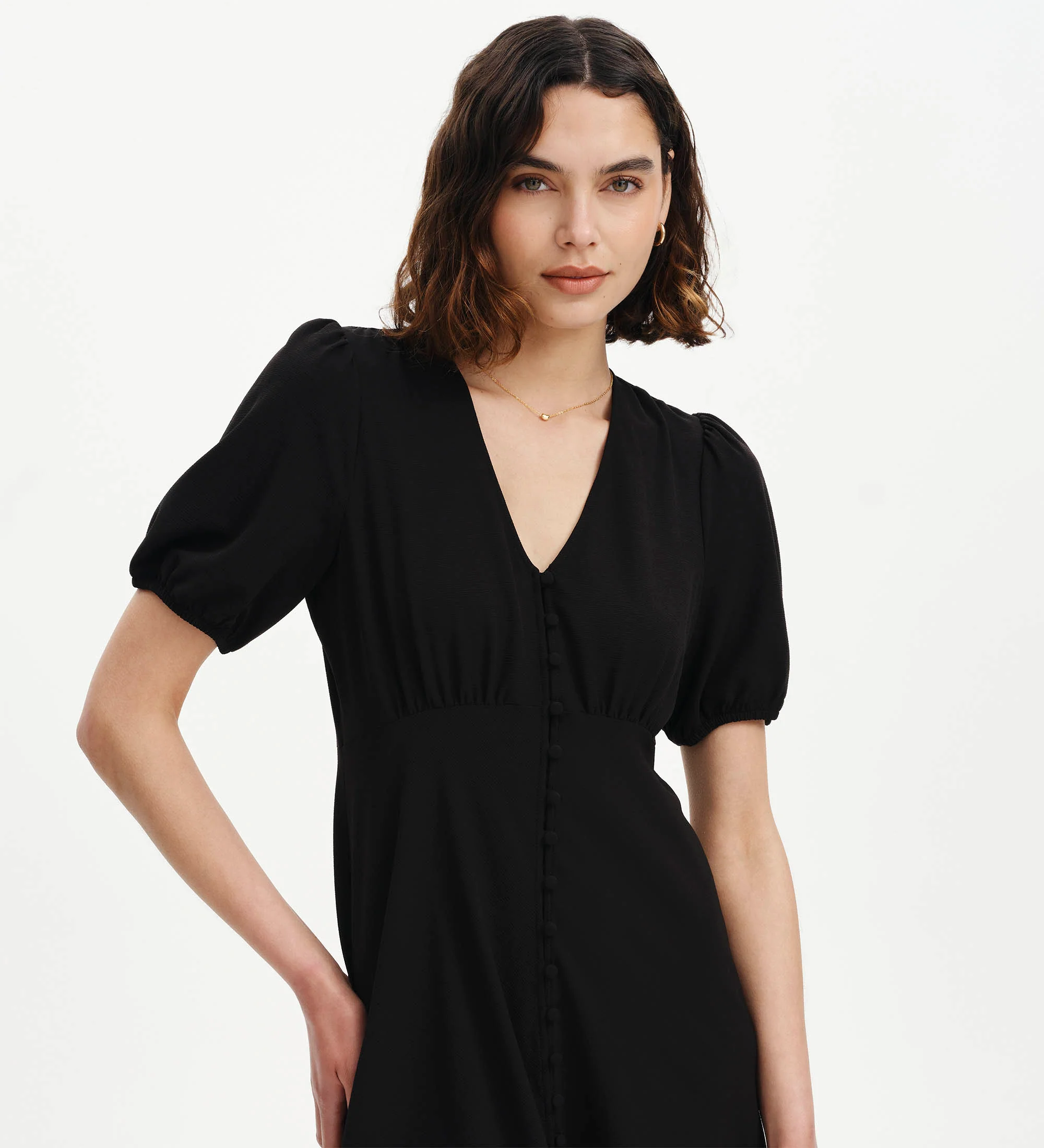 Ensley Black Button Through Short Dress - Image 3