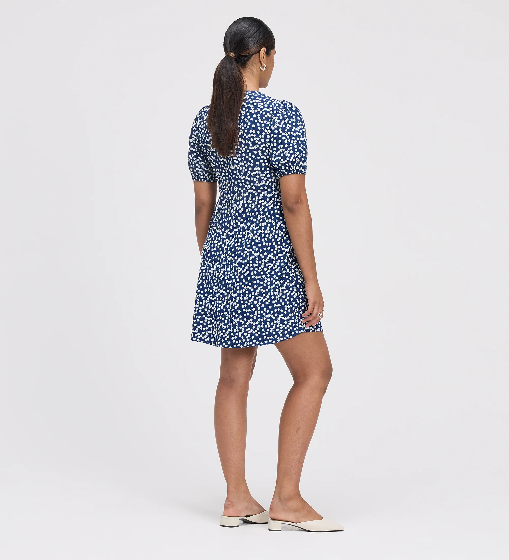 Ensley Navy Cherry Spot Button Through Short Dress - Image 6