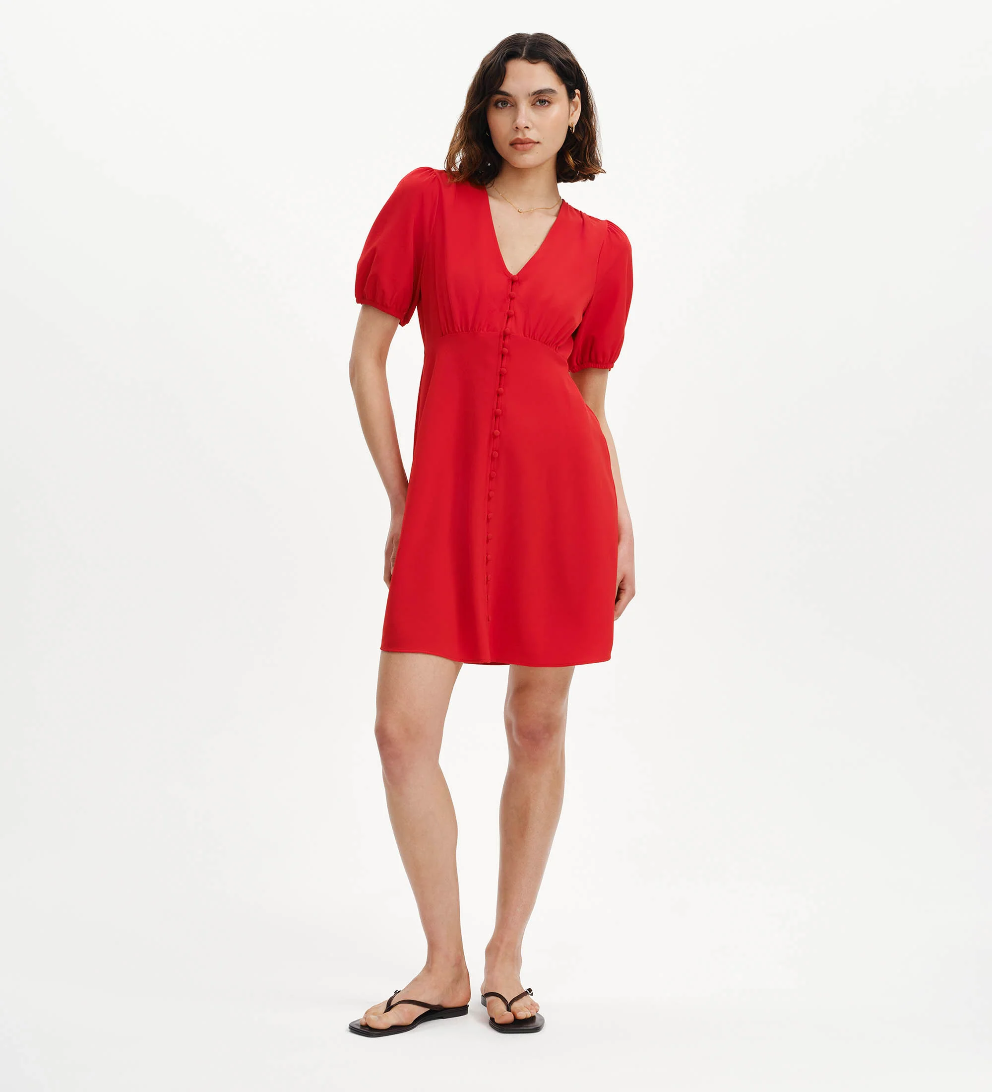 Ensley Red Button Through Short Dress