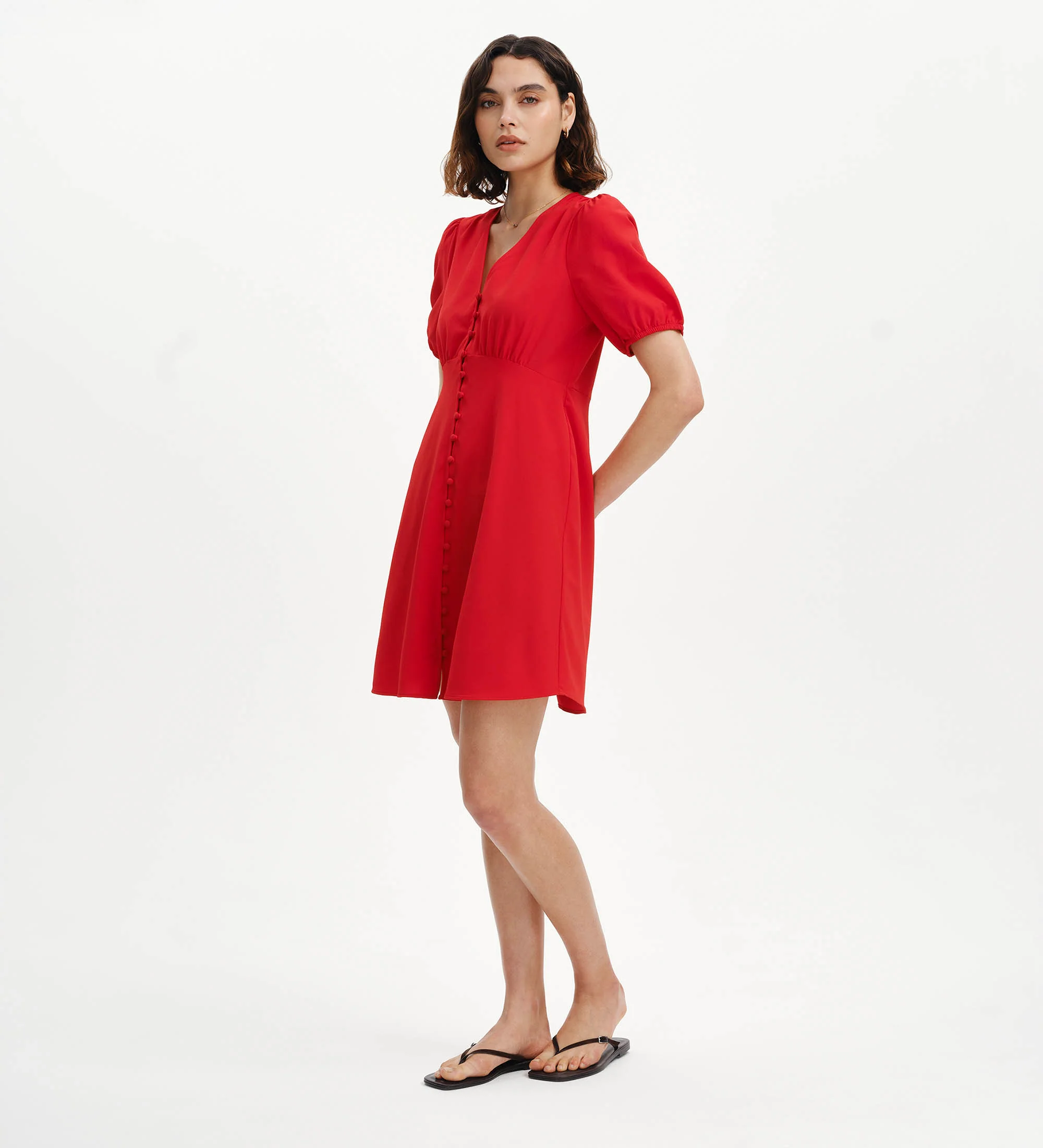 Ensley Red Button Through Short Dress - Image 3