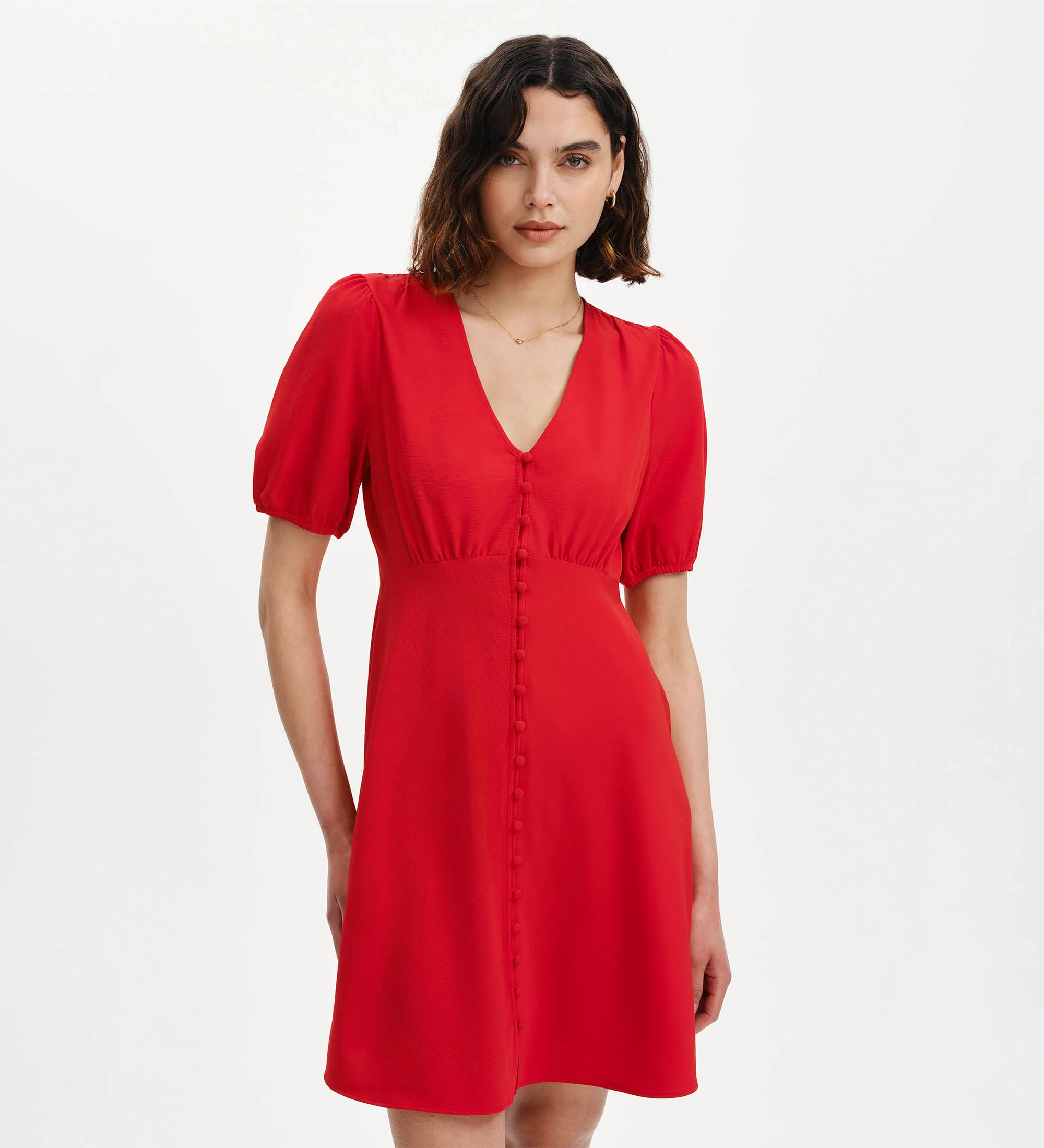 Ensley Red Button Through Short Dress - Image 4