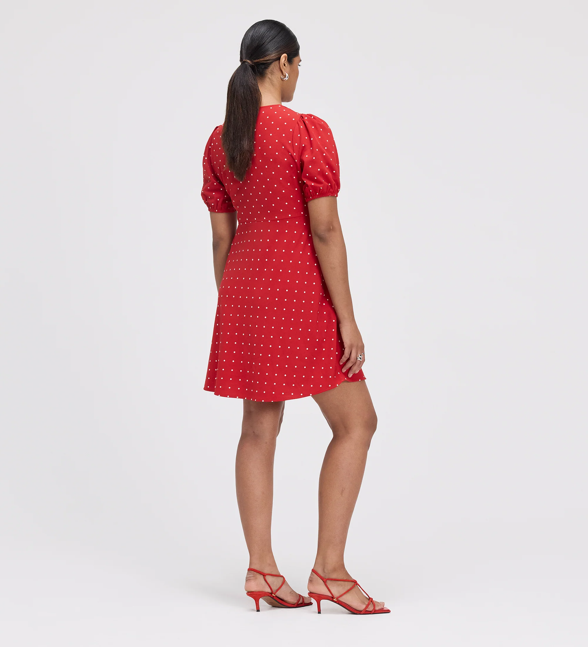 Ensley Red Polka Dot Button Through Short Dress - Image 6