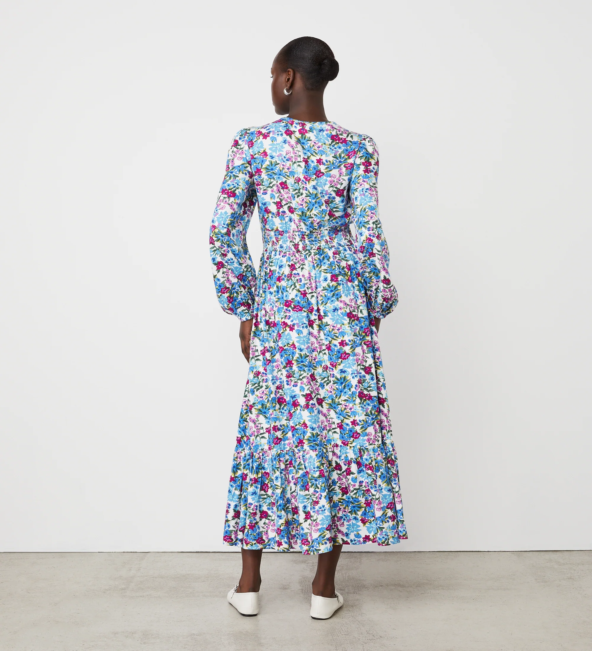 Erina Blue Floral Midi Dress - Image 4