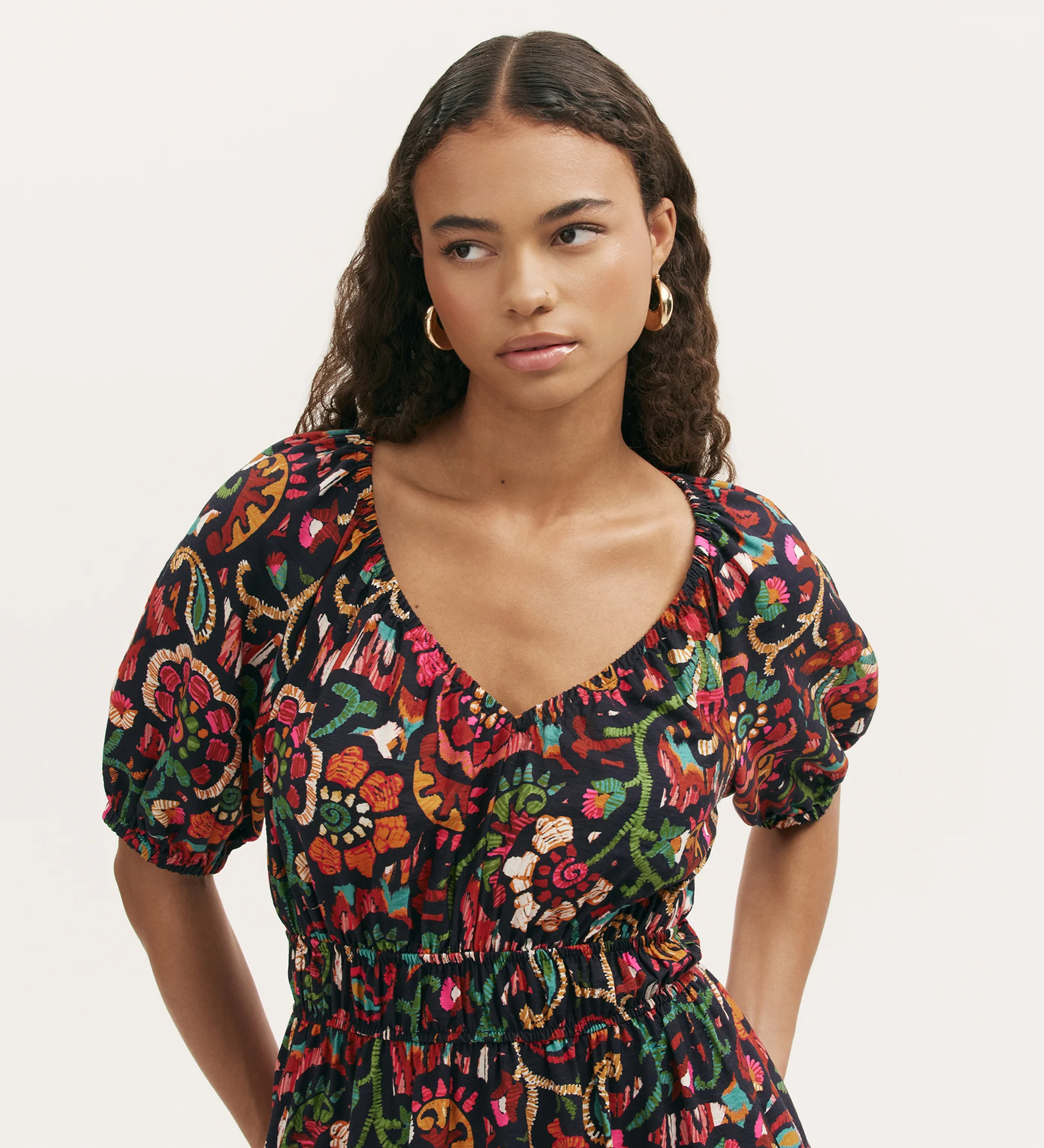 Estee Black Floral Midi Smock Dress - Image 3