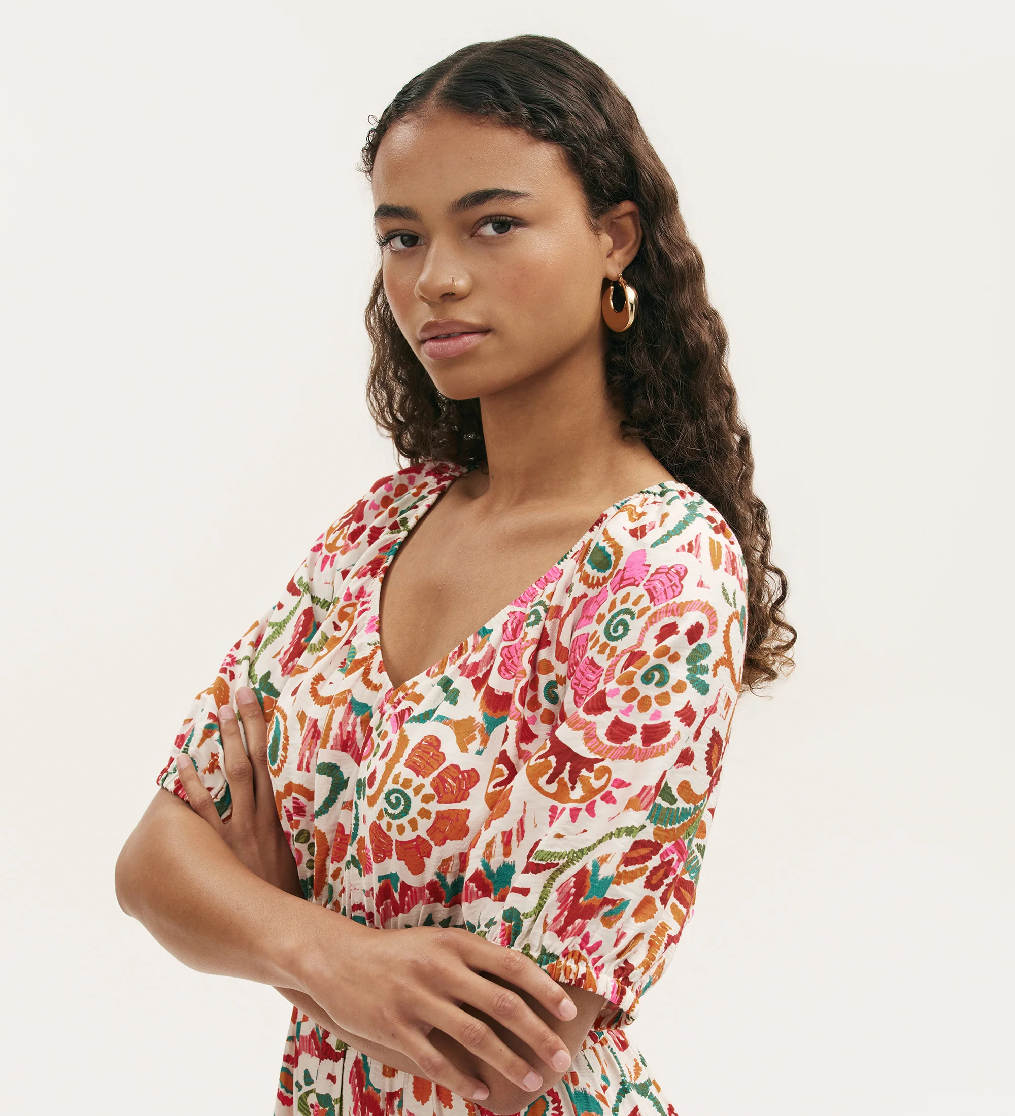 Estee Ivory Floral Midi Smock Dress - Image 3