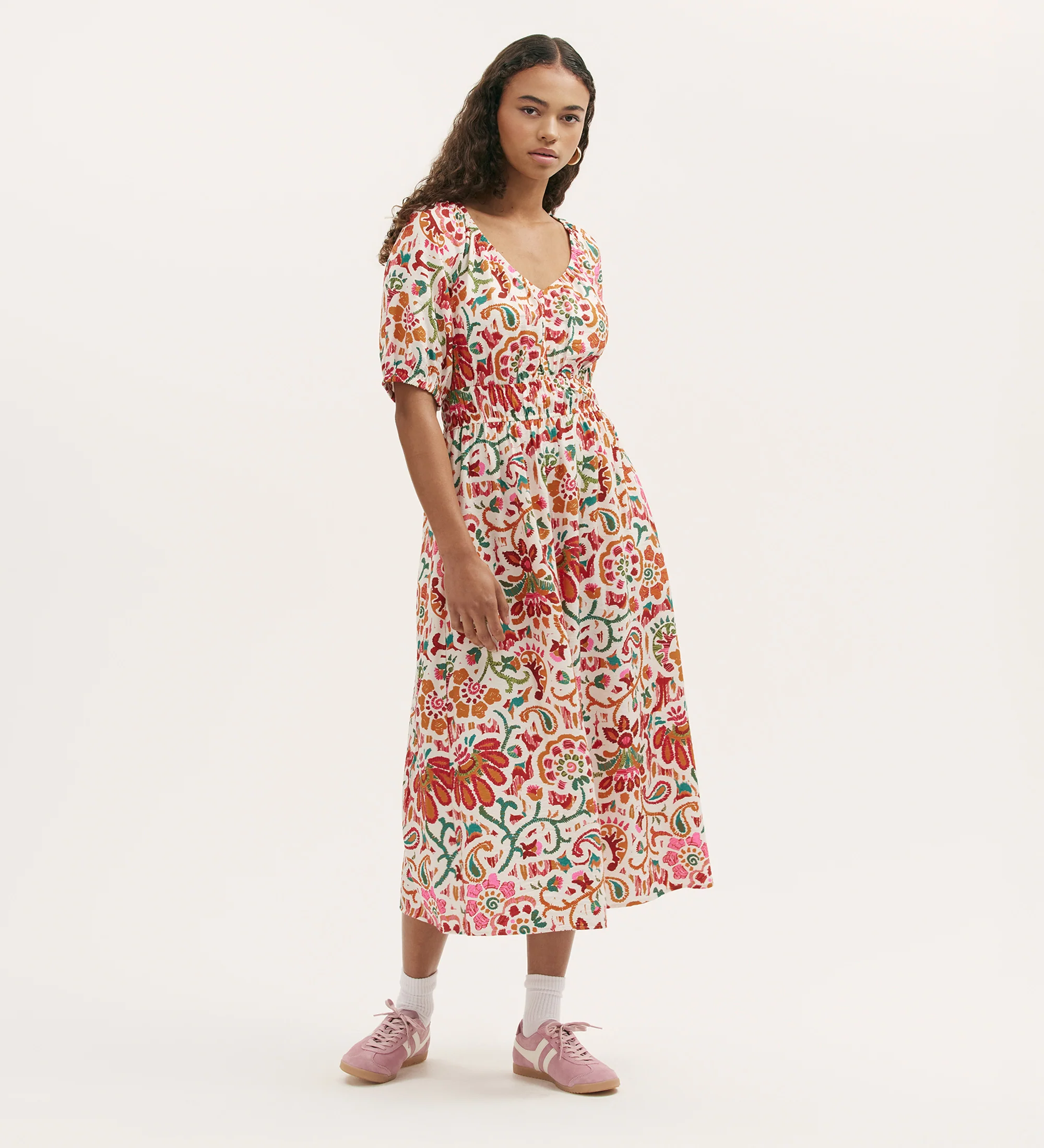 Estee Ivory Floral Midi Smock Dress - Image 4
