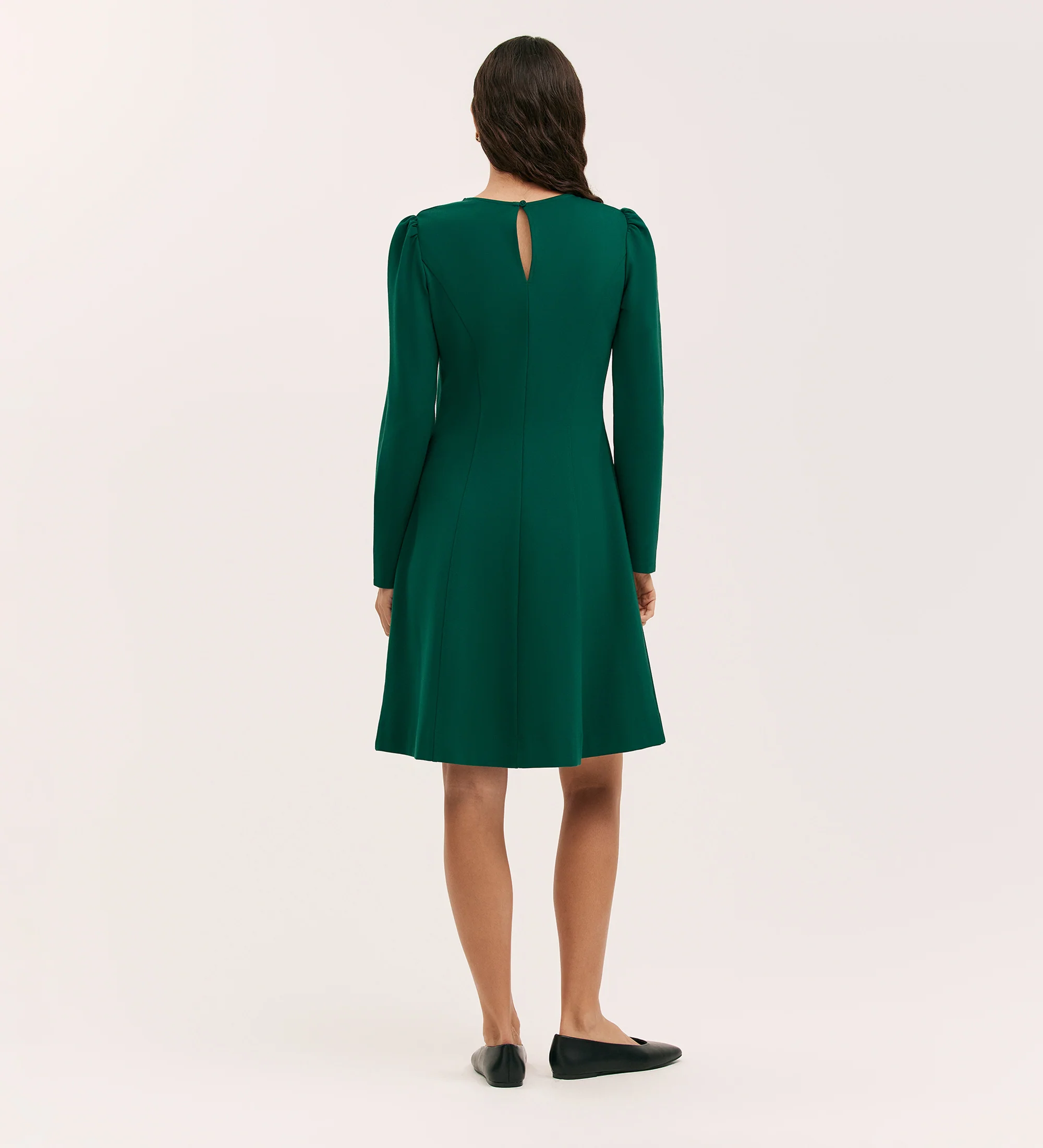 Eva Bottle Green Ponte Jersey Short Dress - Image 4