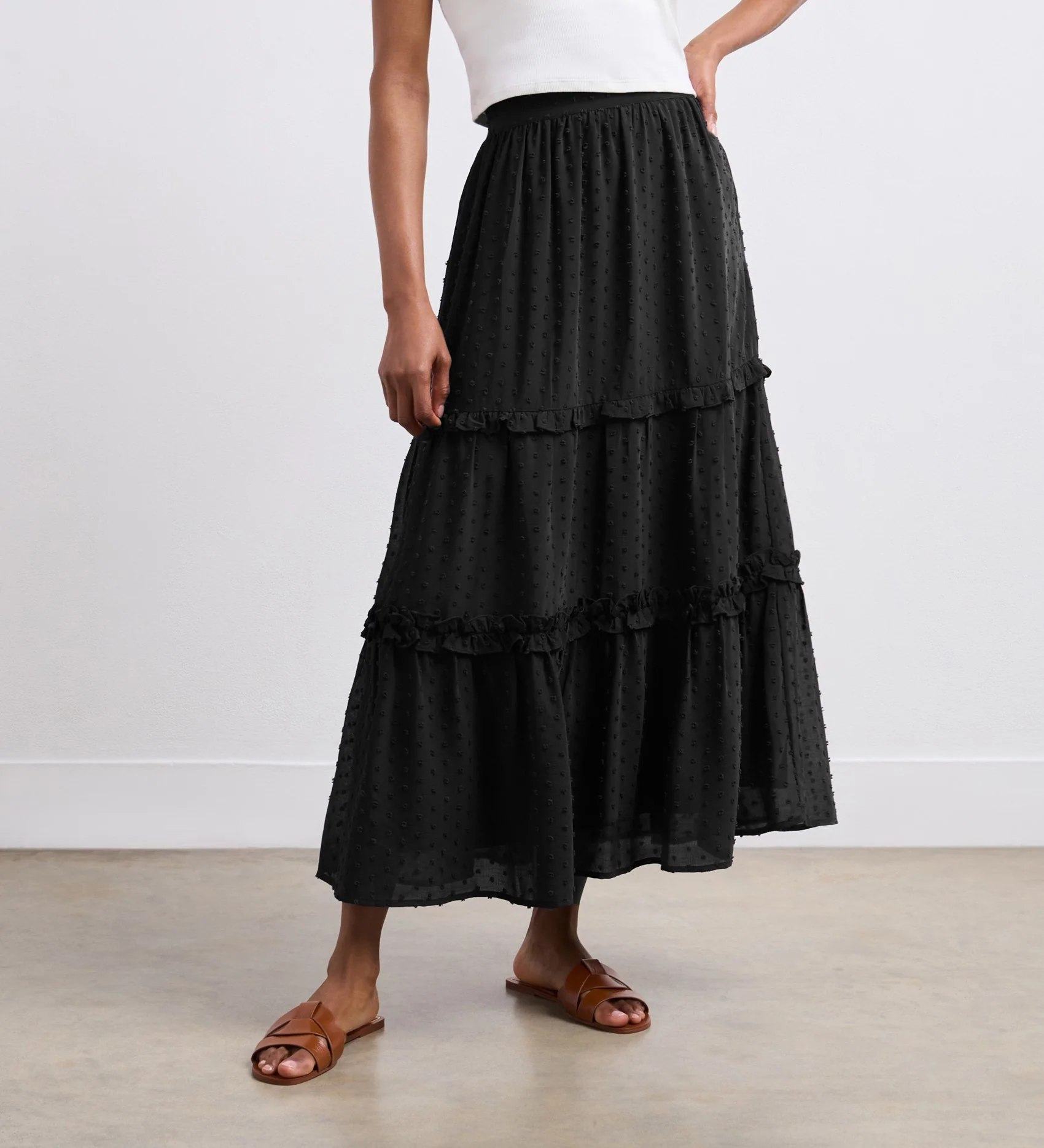 Everley Black Tiered Midi Skirt - Image 2
